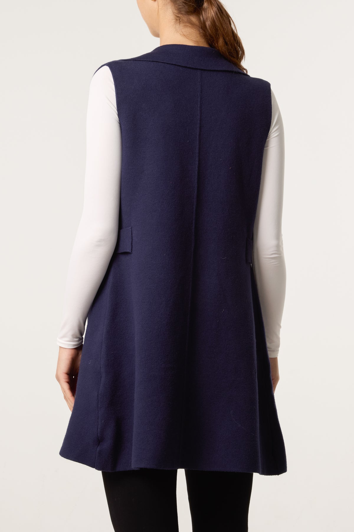 Lapel Collar Pockets Knitted Vest