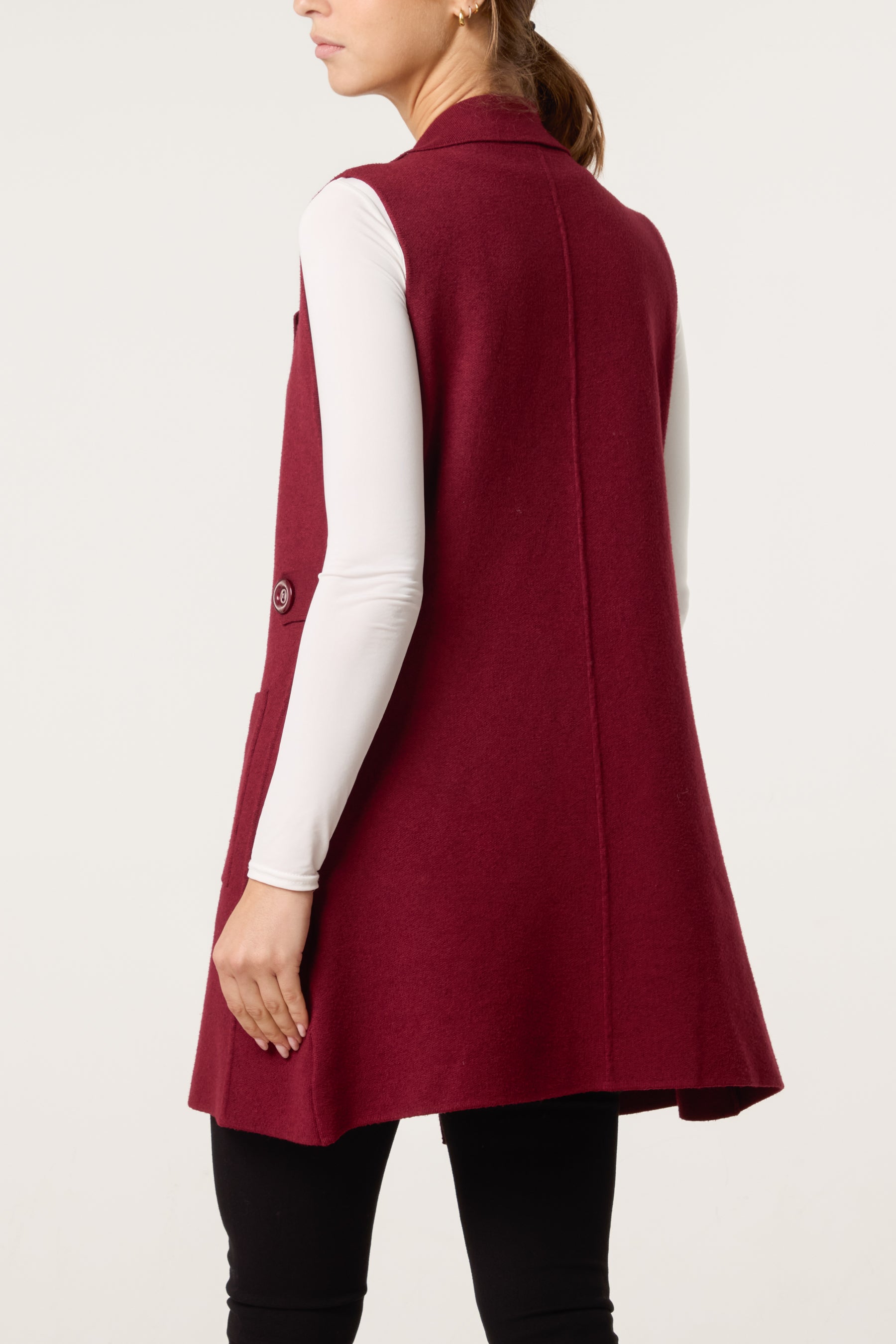 Lapel Collar Pockets Knitted Vest