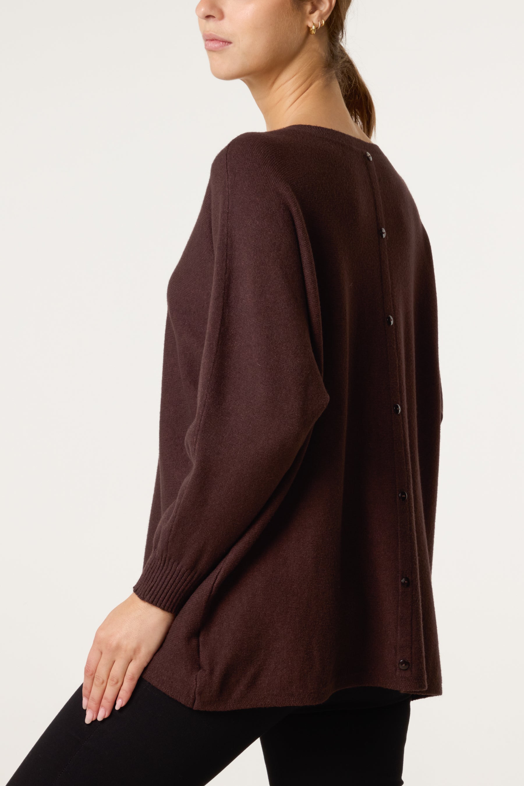 Boat Neck Back Button Jumper
