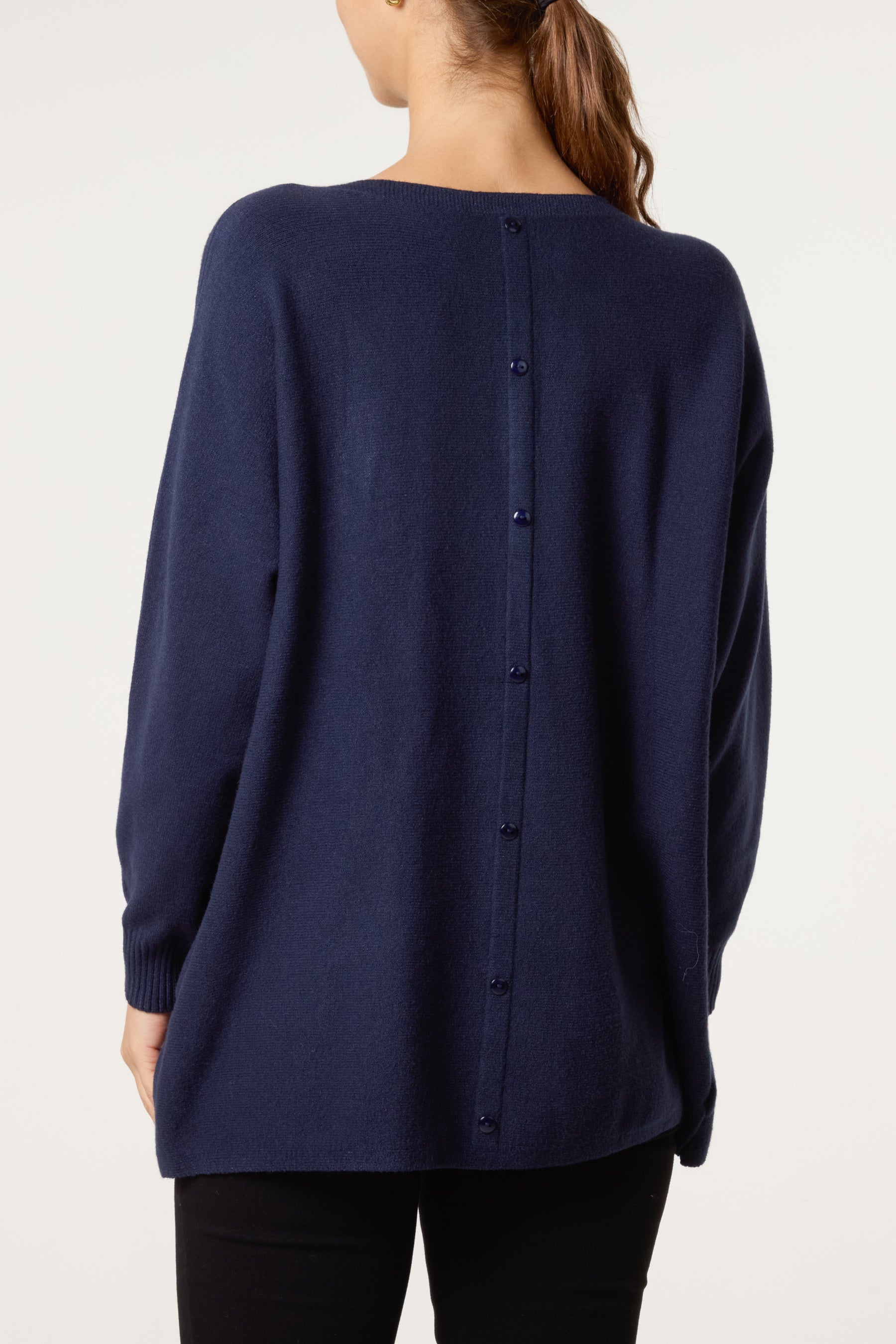 Boat Neck Back Button Jumper