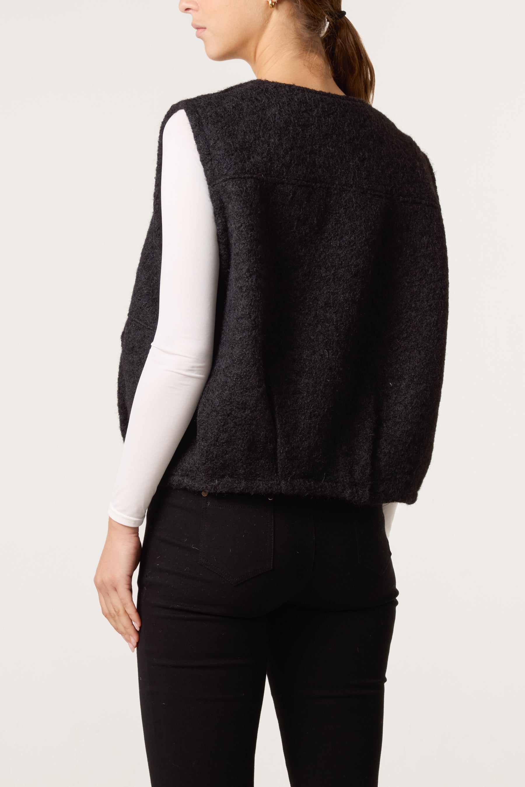 Zip Up Wool Blend Pockets Vest