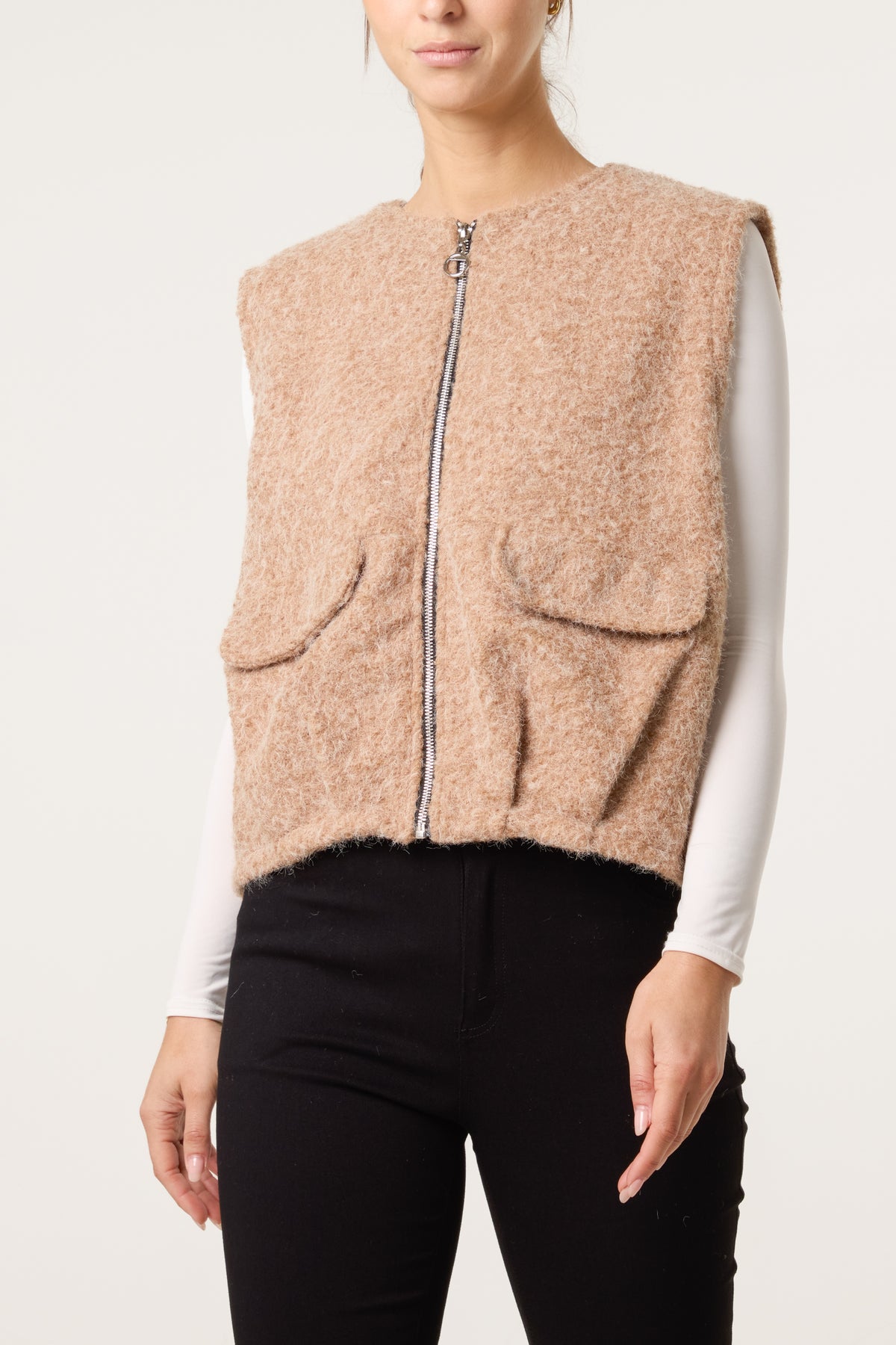 Zip Up Wool Blend Pockets Vest