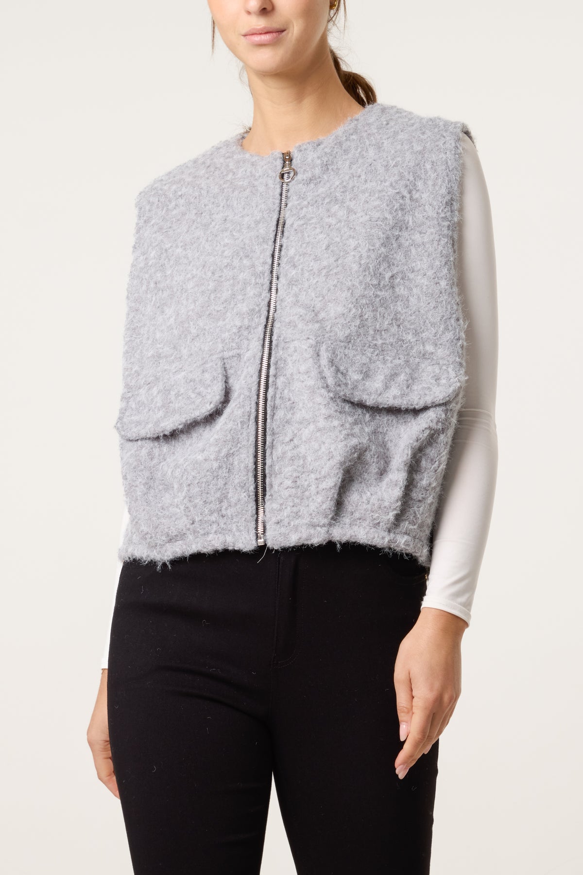 Zip Up Wool Blend Pockets Vest