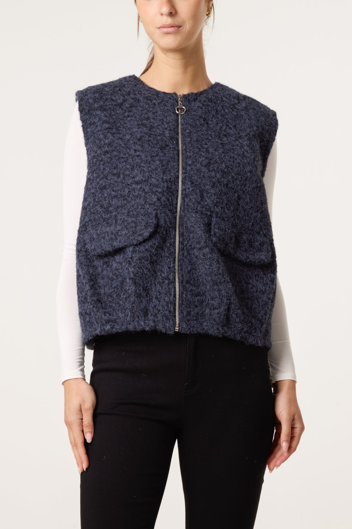 Zip Up Wool Blend Pockets Vest