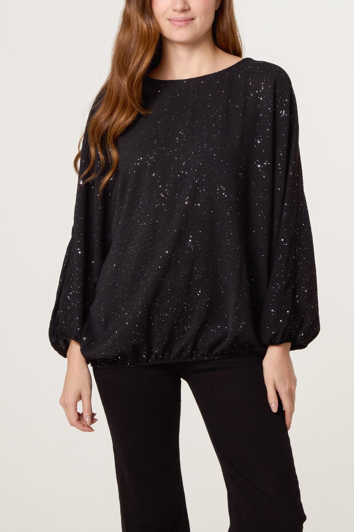 Metallic Glitter Batwing Blouse