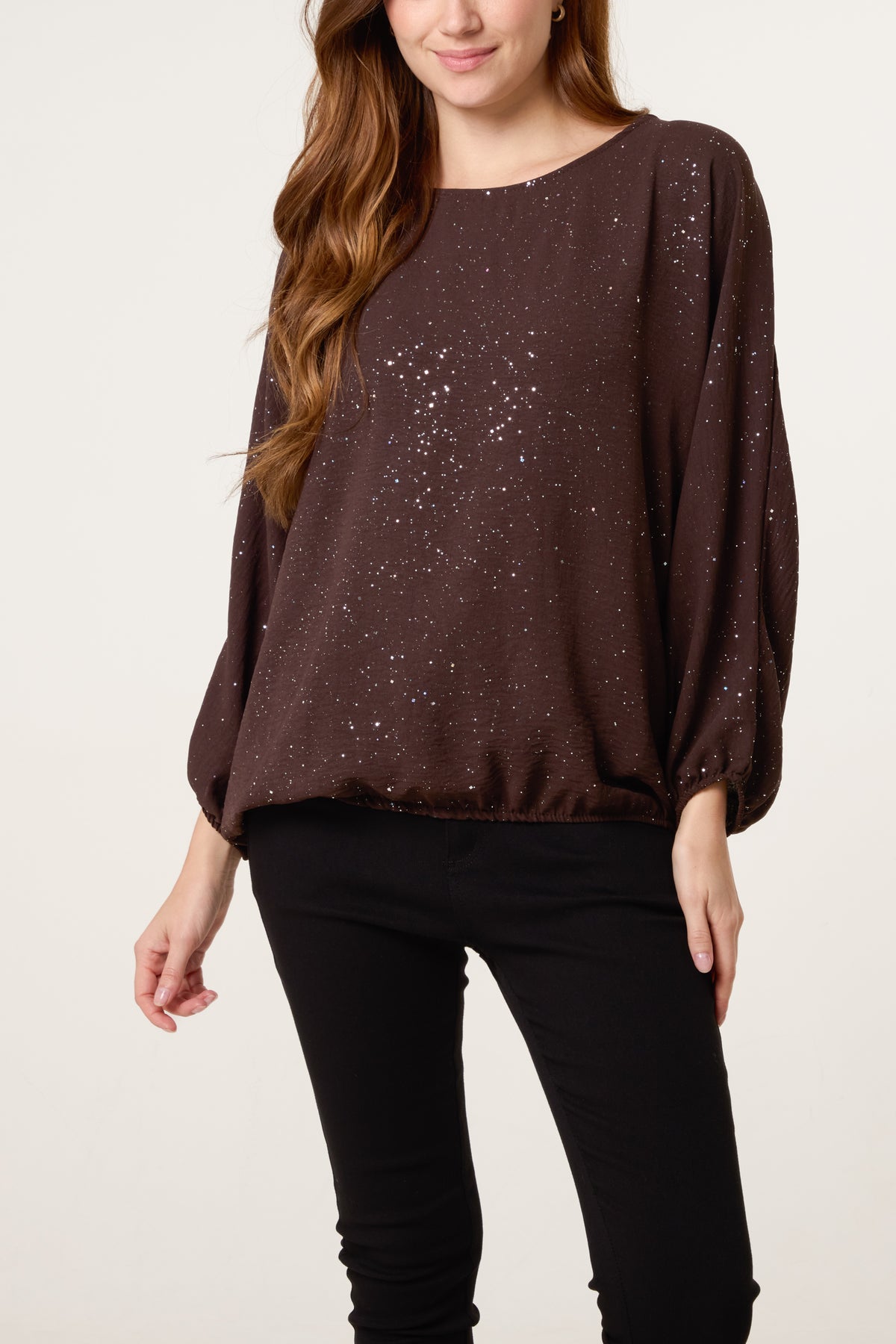 Metallic Glitter Batwing Blouse