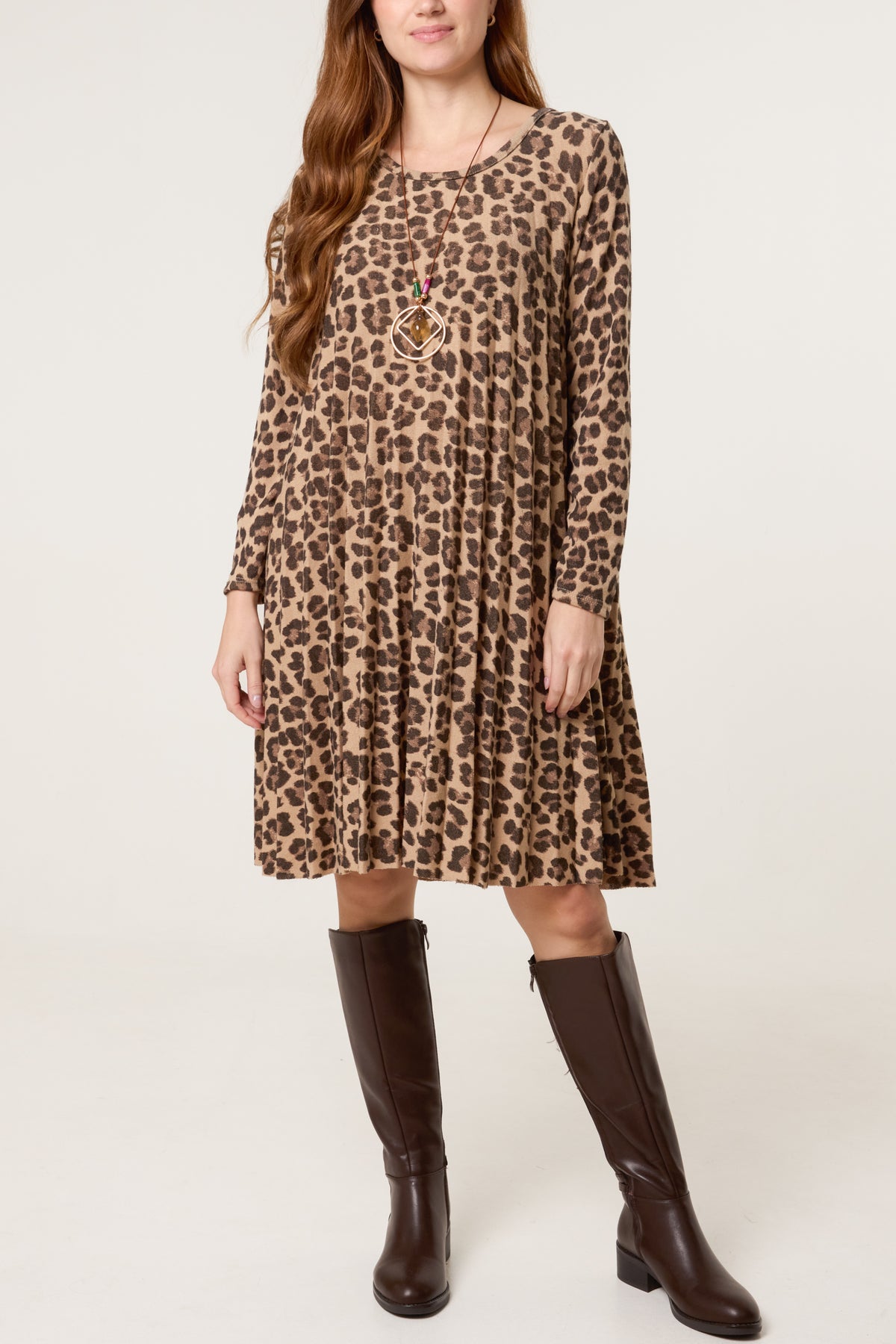 Leopard Print Knit Pleated Dress