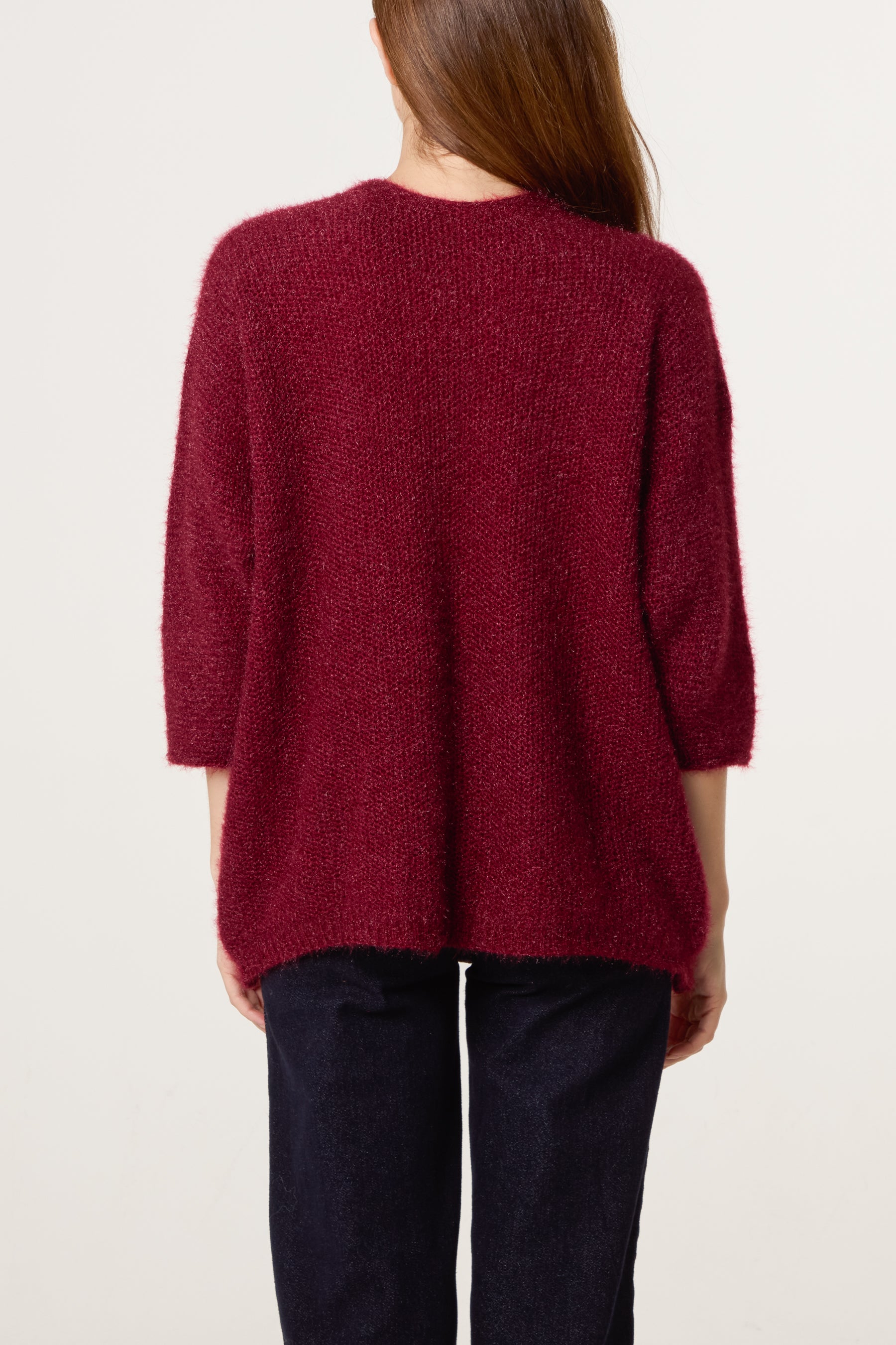 Fluffy Knit 3/4 Sleeve Cardigan