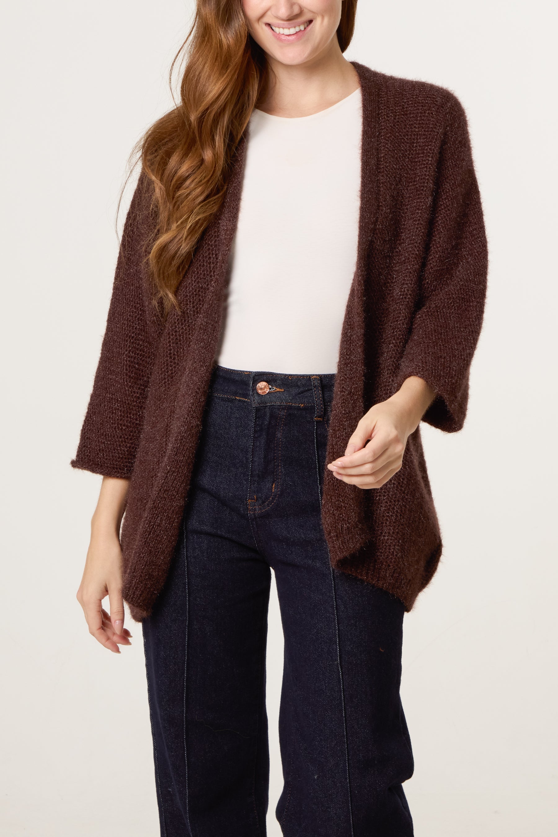 Fluffy Knit 3/4 Sleeve Cardigan