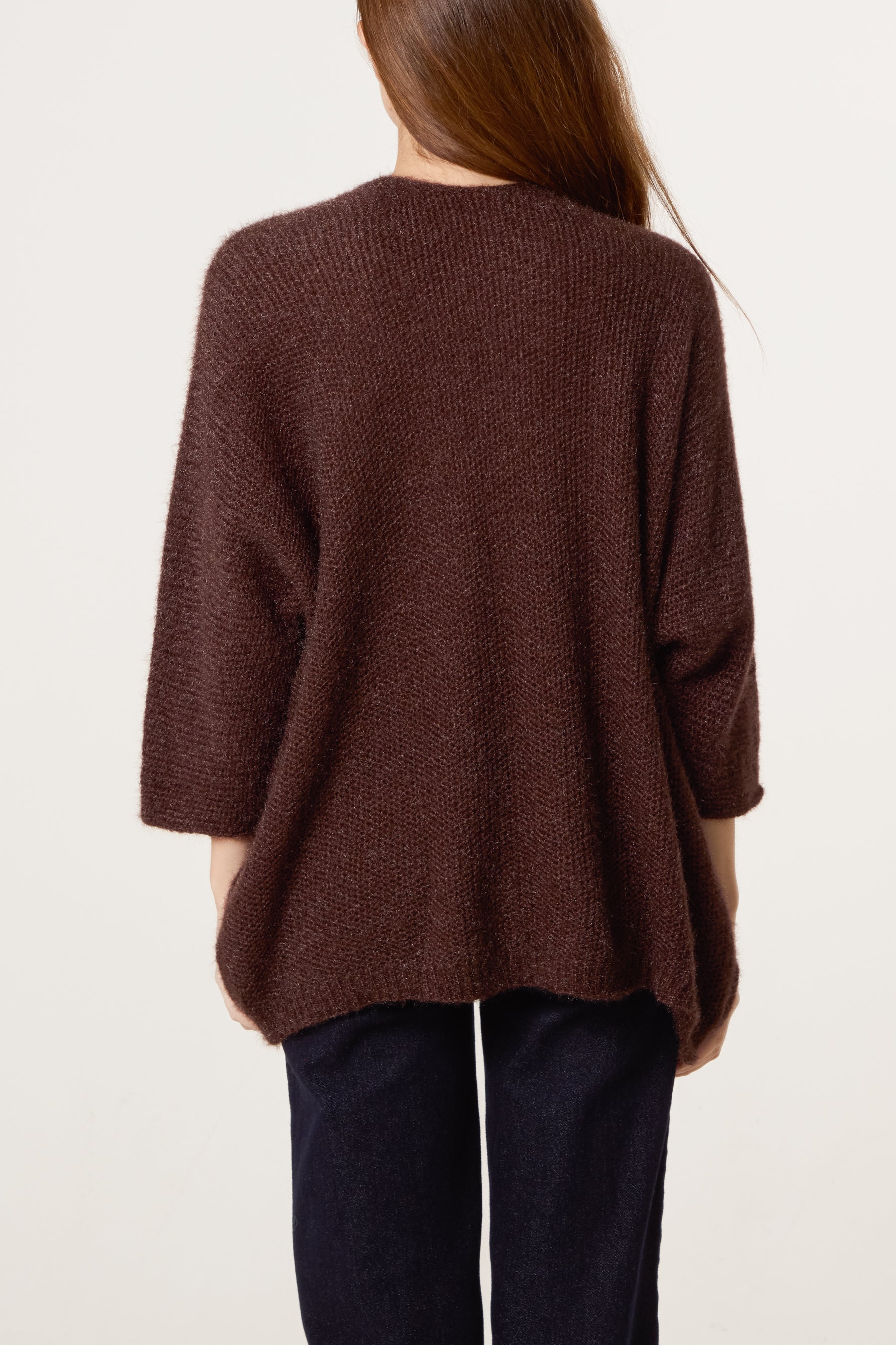 Fluffy Knit 3/4 Sleeve Cardigan