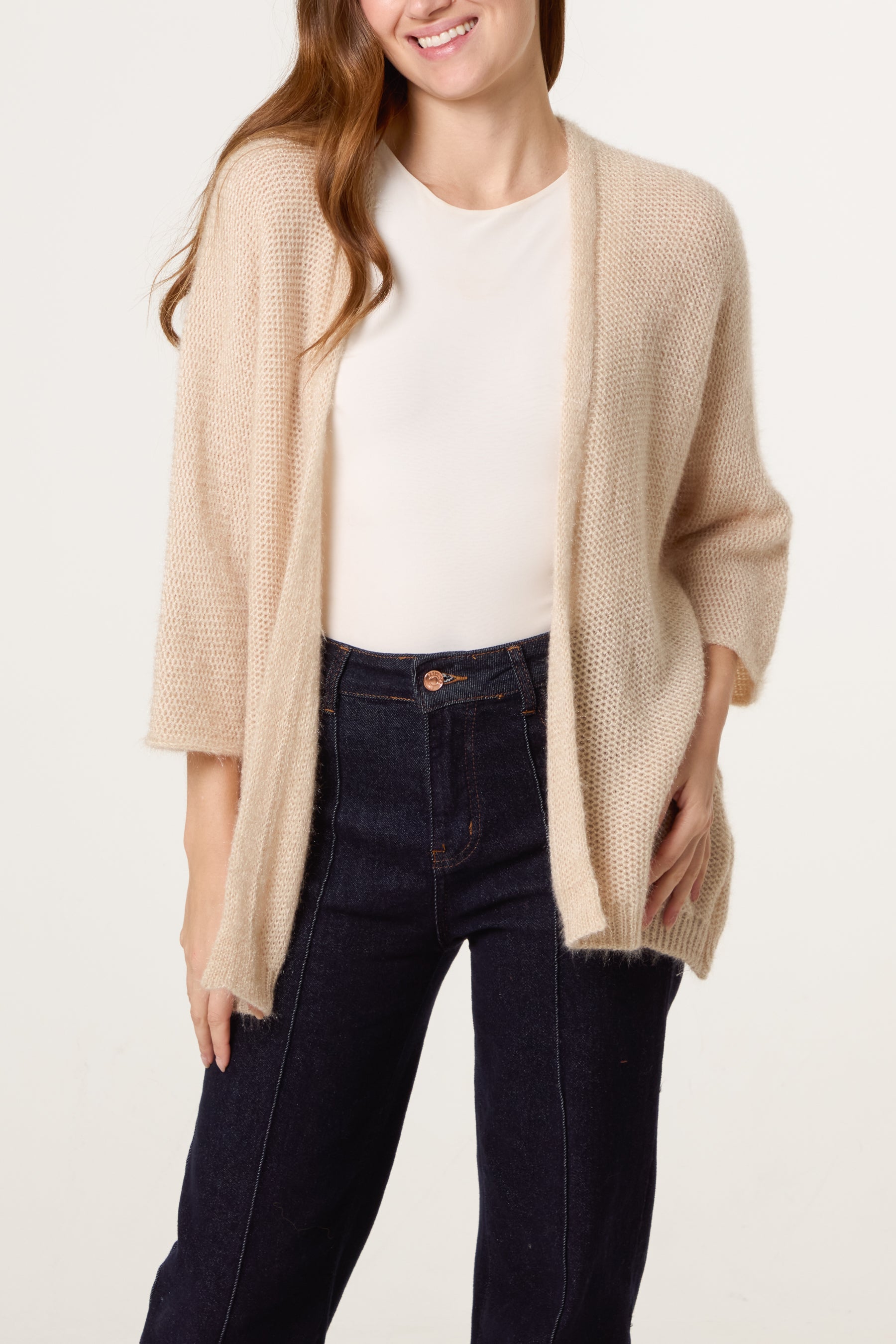 Fluffy Knit 3/4 Sleeve Cardigan