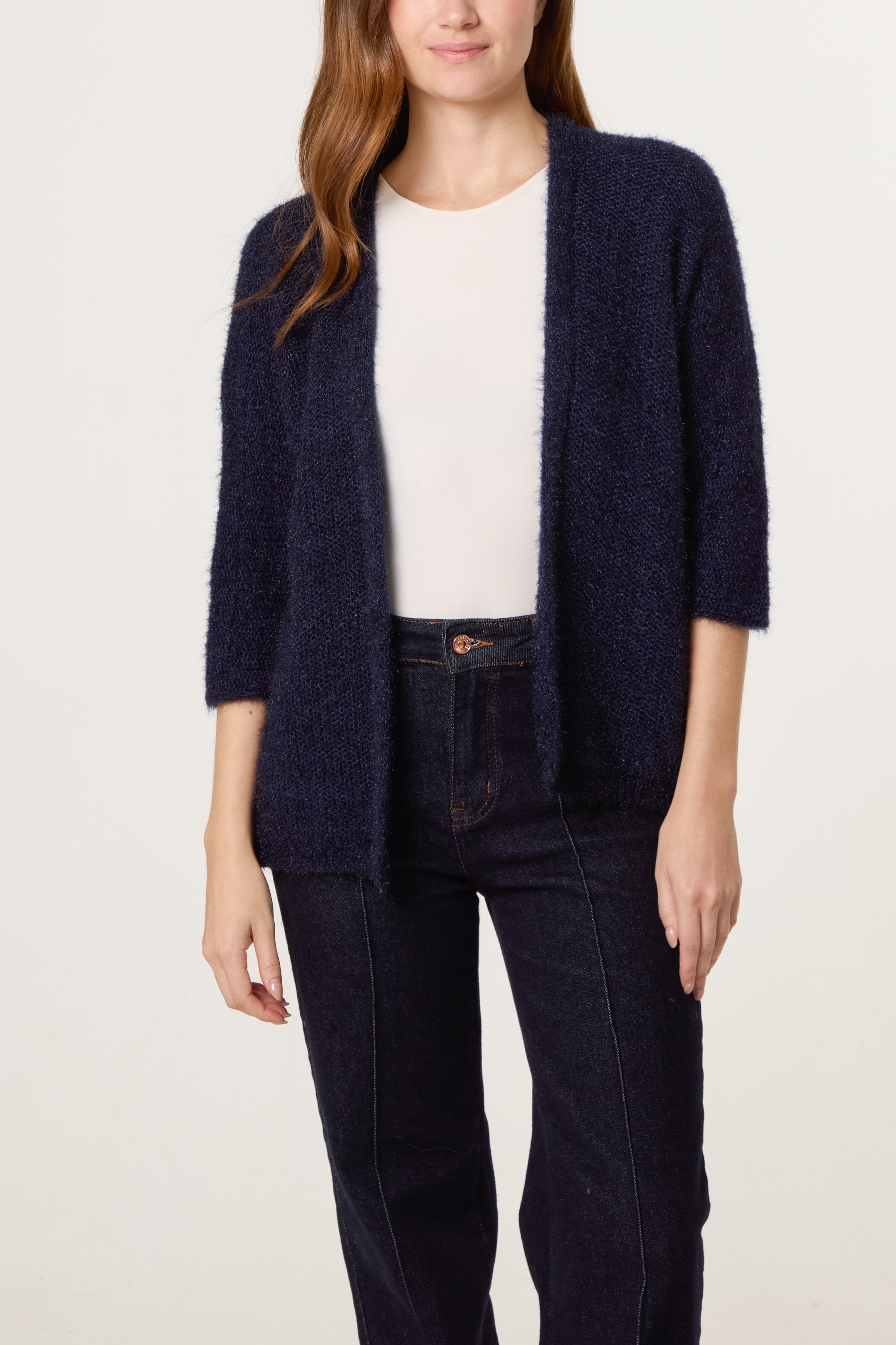 Fluffy Knit 3/4 Sleeve Cardigan