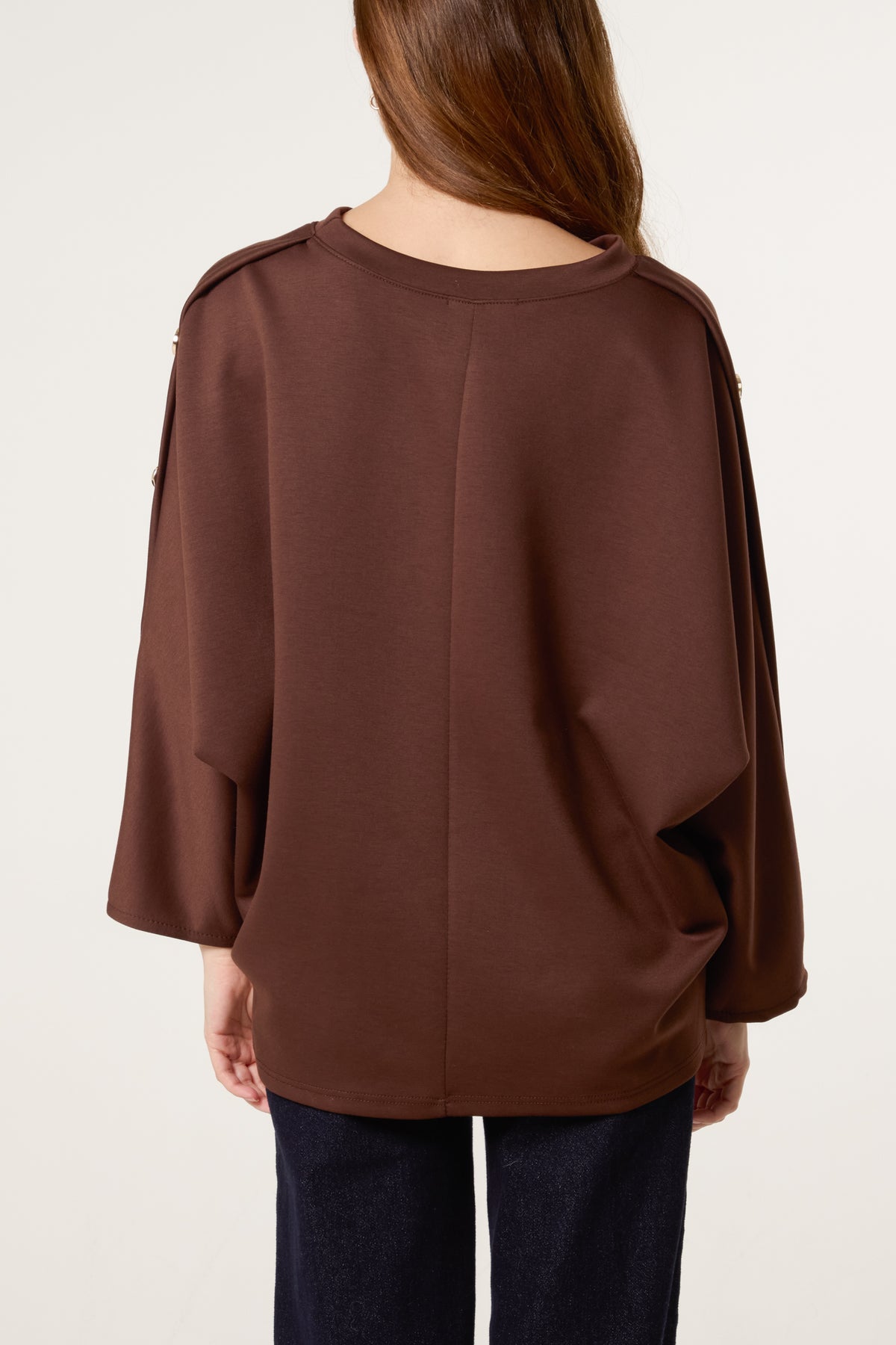 Button Detail Batwing Sweatshirt