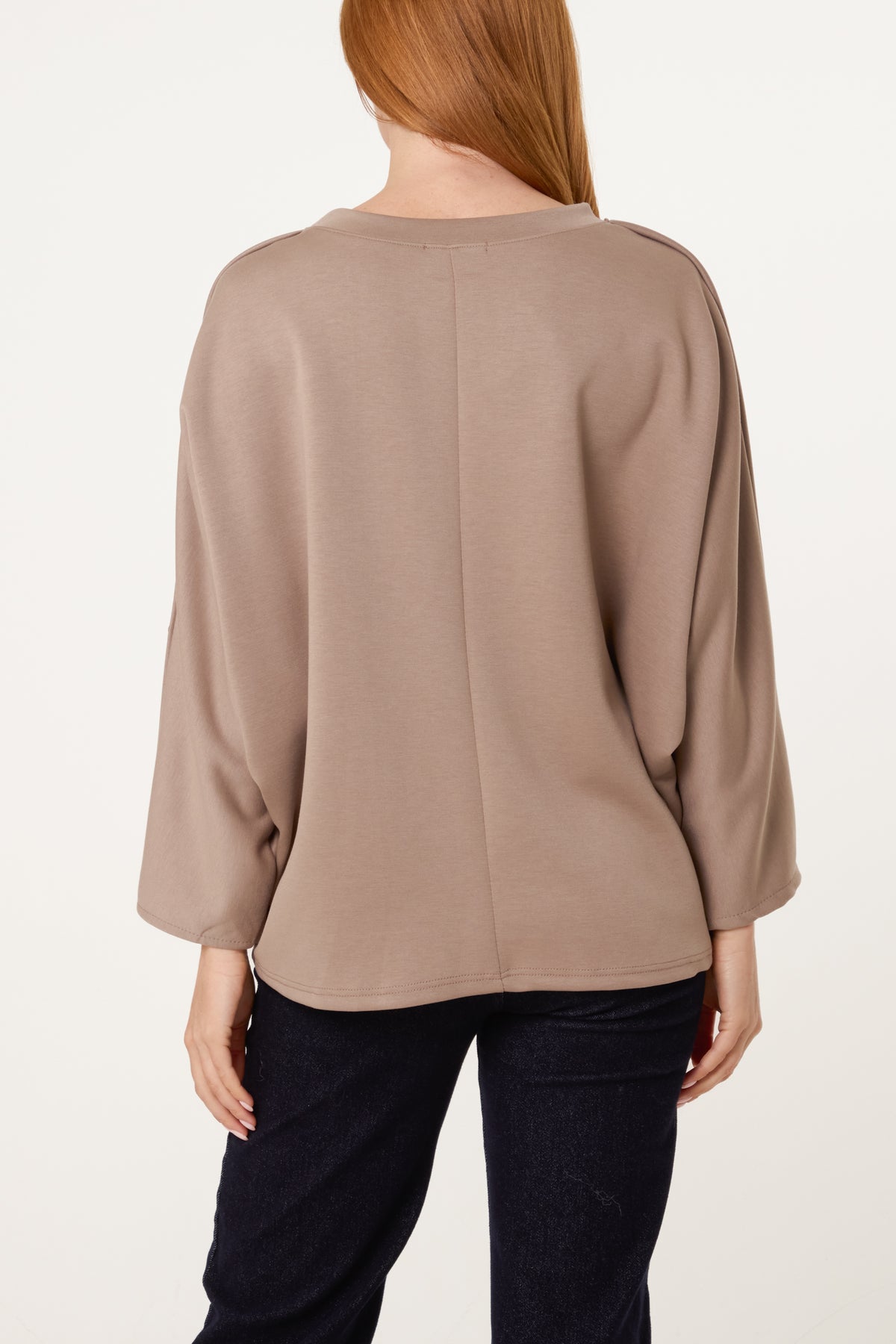 Button Detail Batwing Sweatshirt
