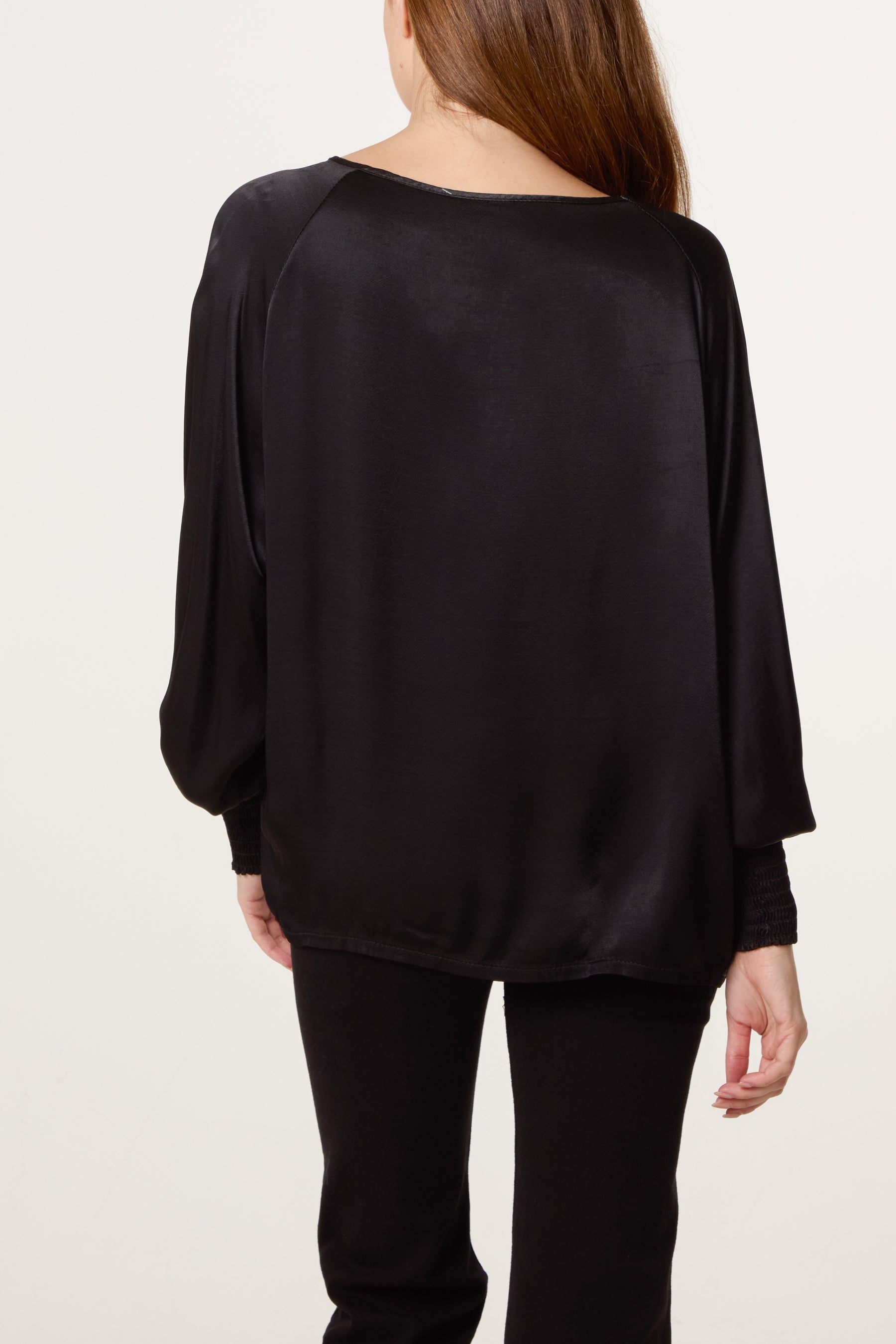 Cuff Raglan Sleeve Satin Blouse