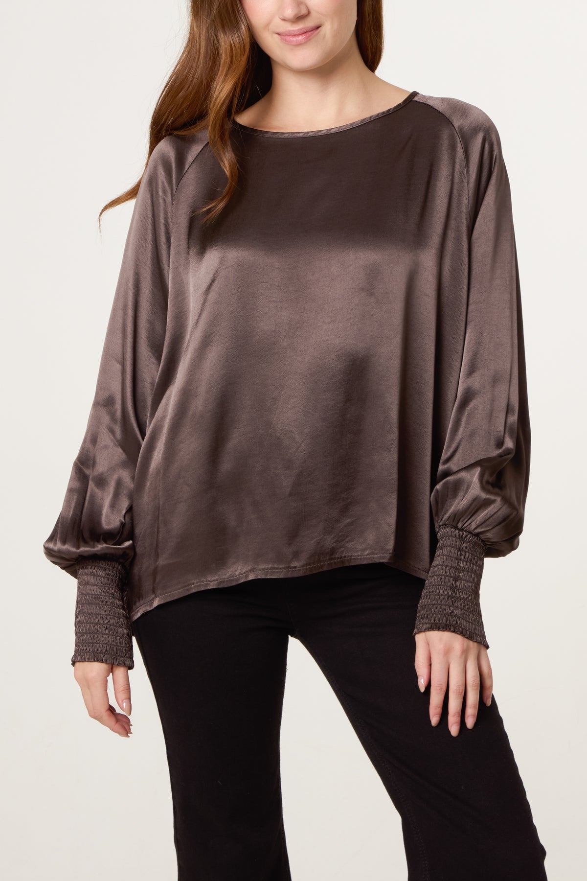 Cuff Raglan Sleeve Satin Blouse