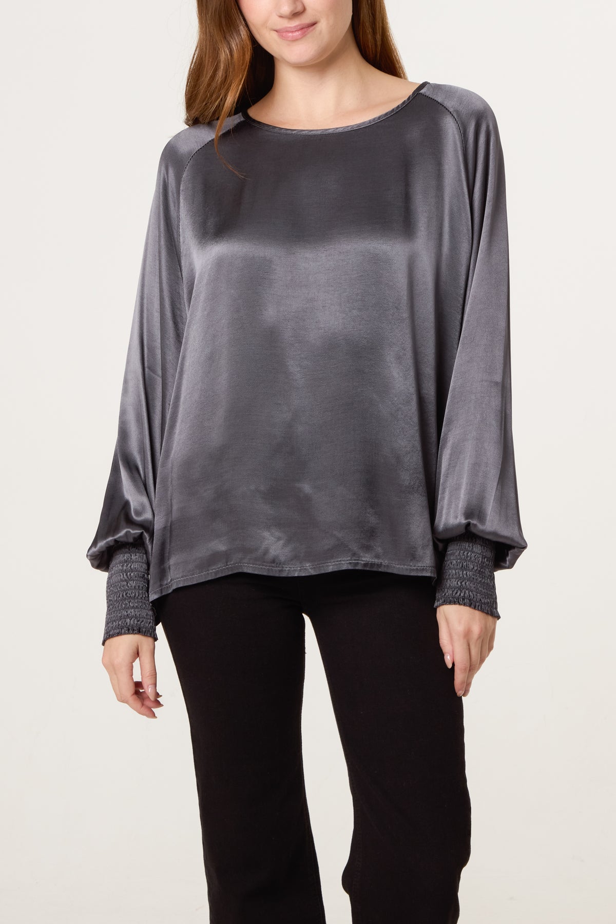 Cuff Raglan Sleeve Satin Blouse