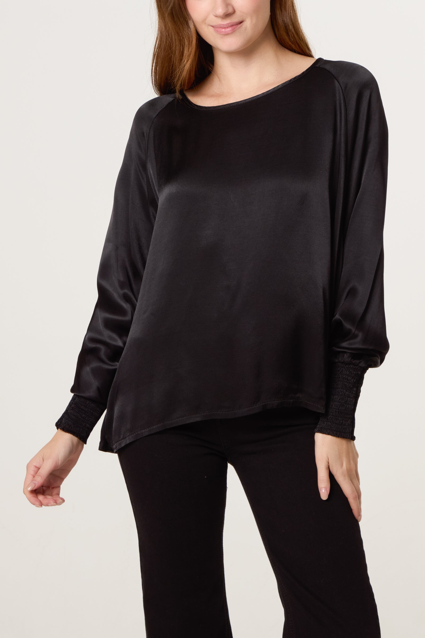 Cuff Raglan Sleeve Satin Blouse