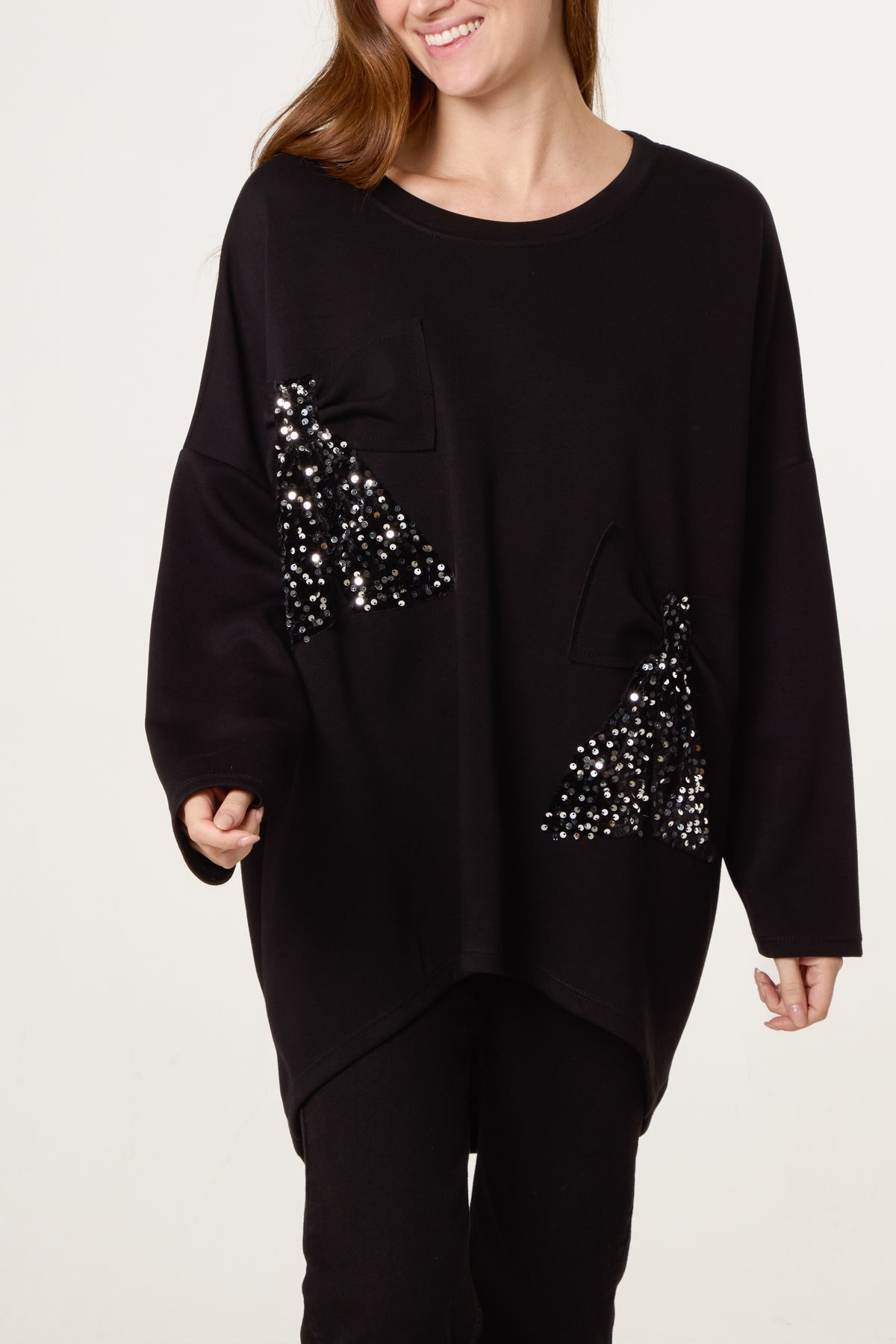 Soft Touch Sequin Bow Sweat Top