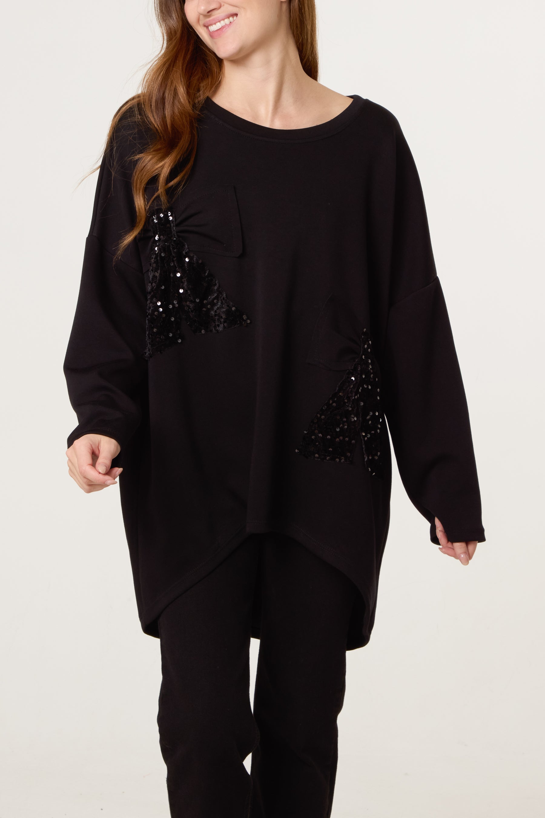 Soft Touch Sequin Bow Sweat Top