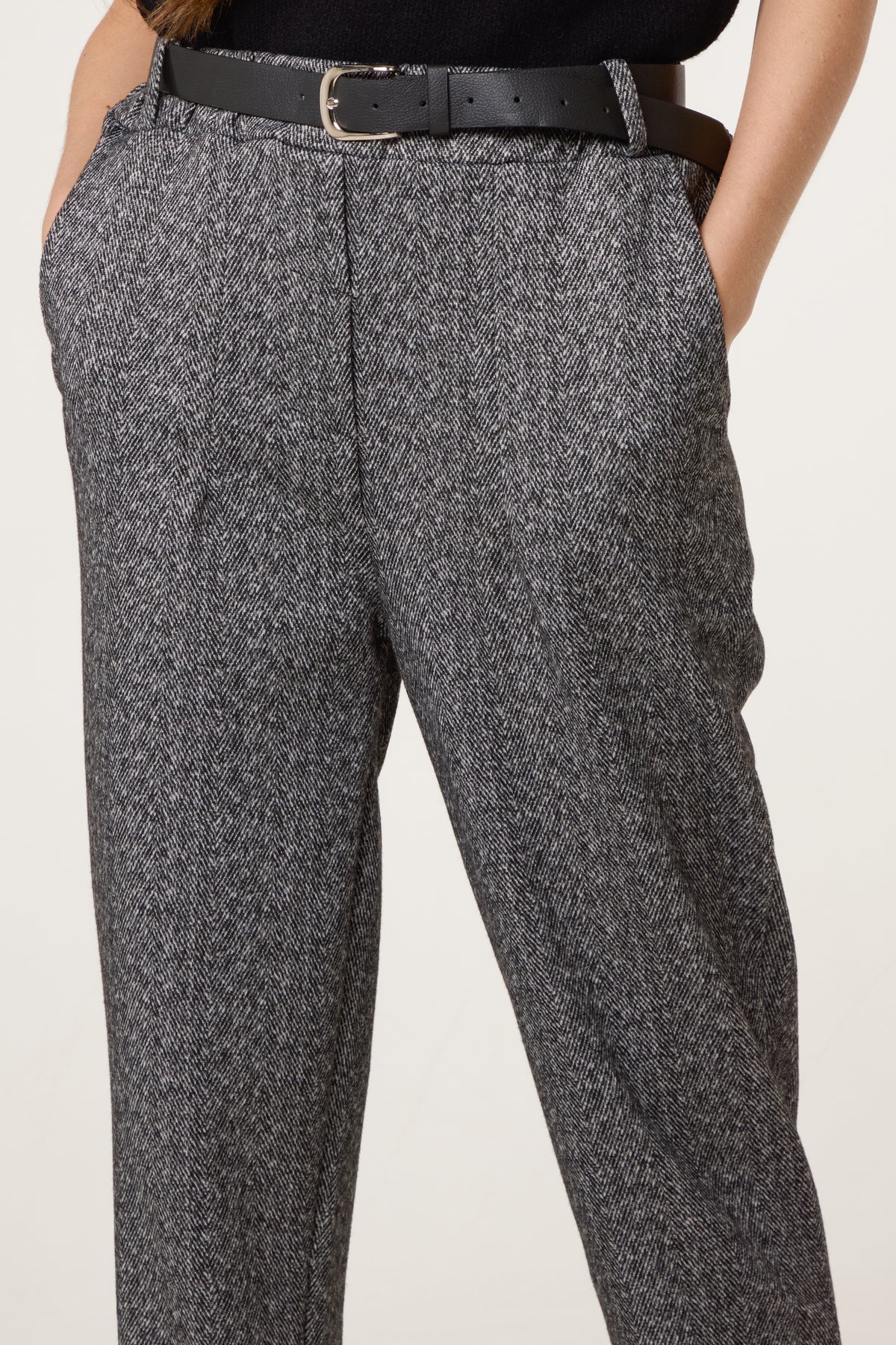 Belted Herringbone Trousers