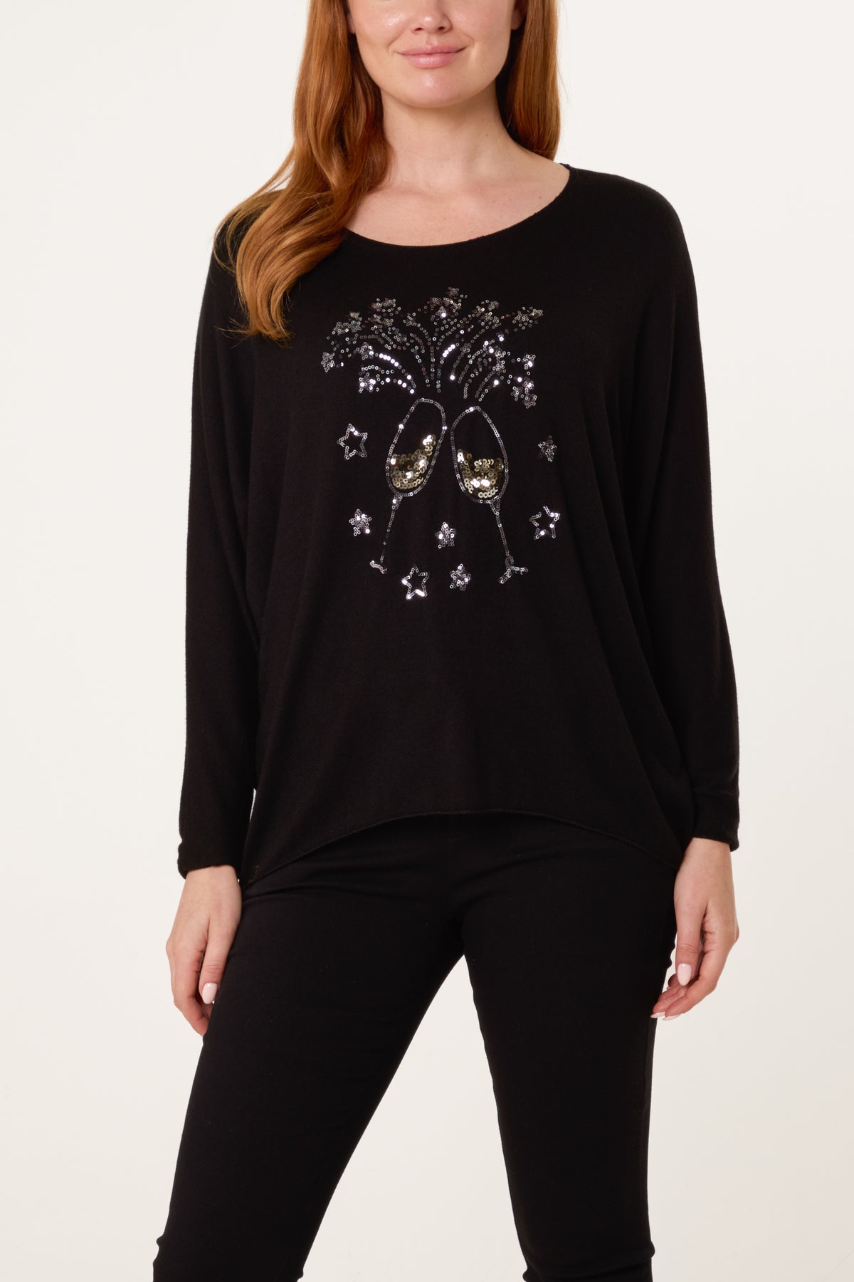 Sequin Champagne Glass Batwing Jumper