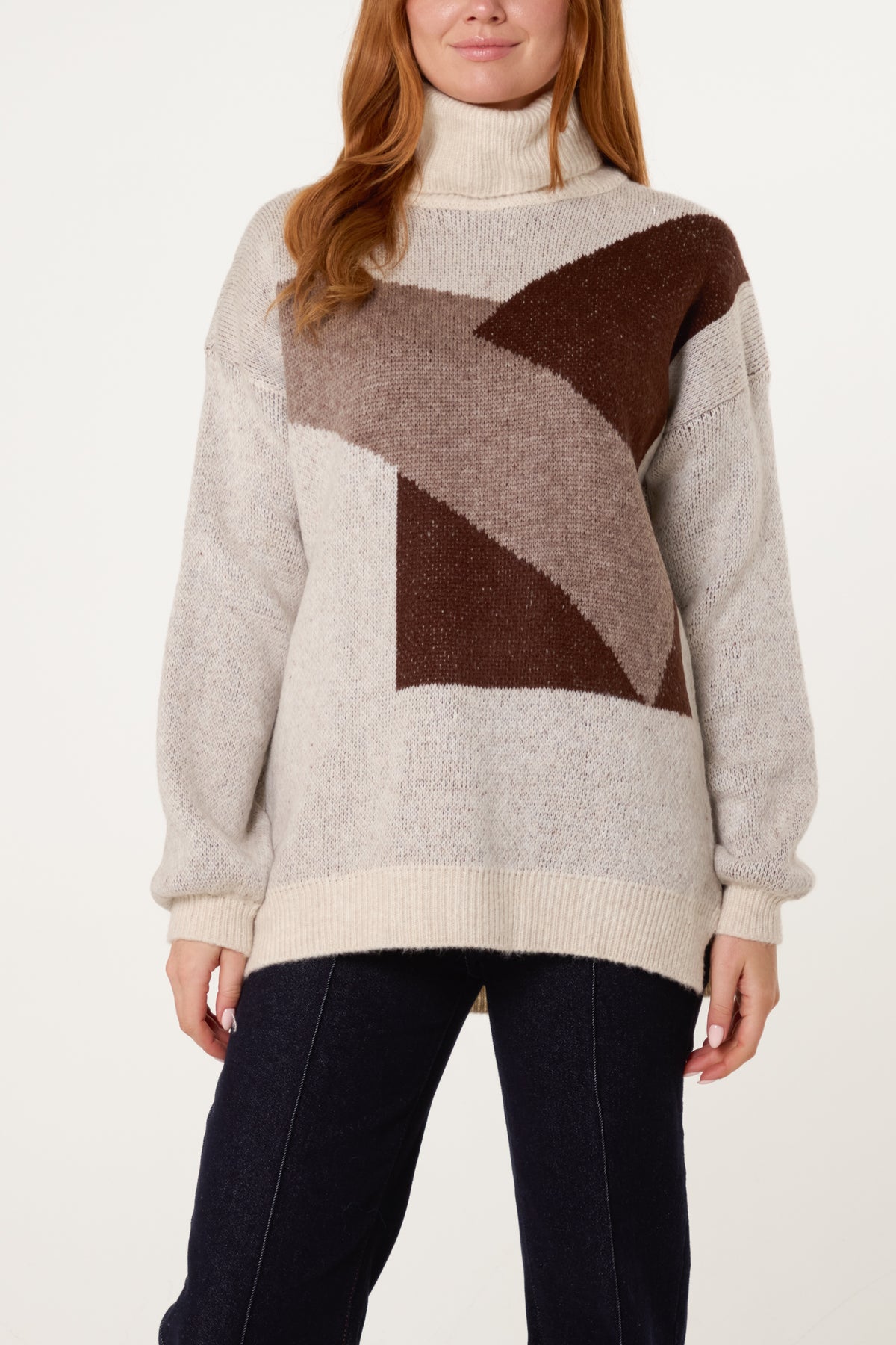 Roll Neck Geometric Pattern Jumper
