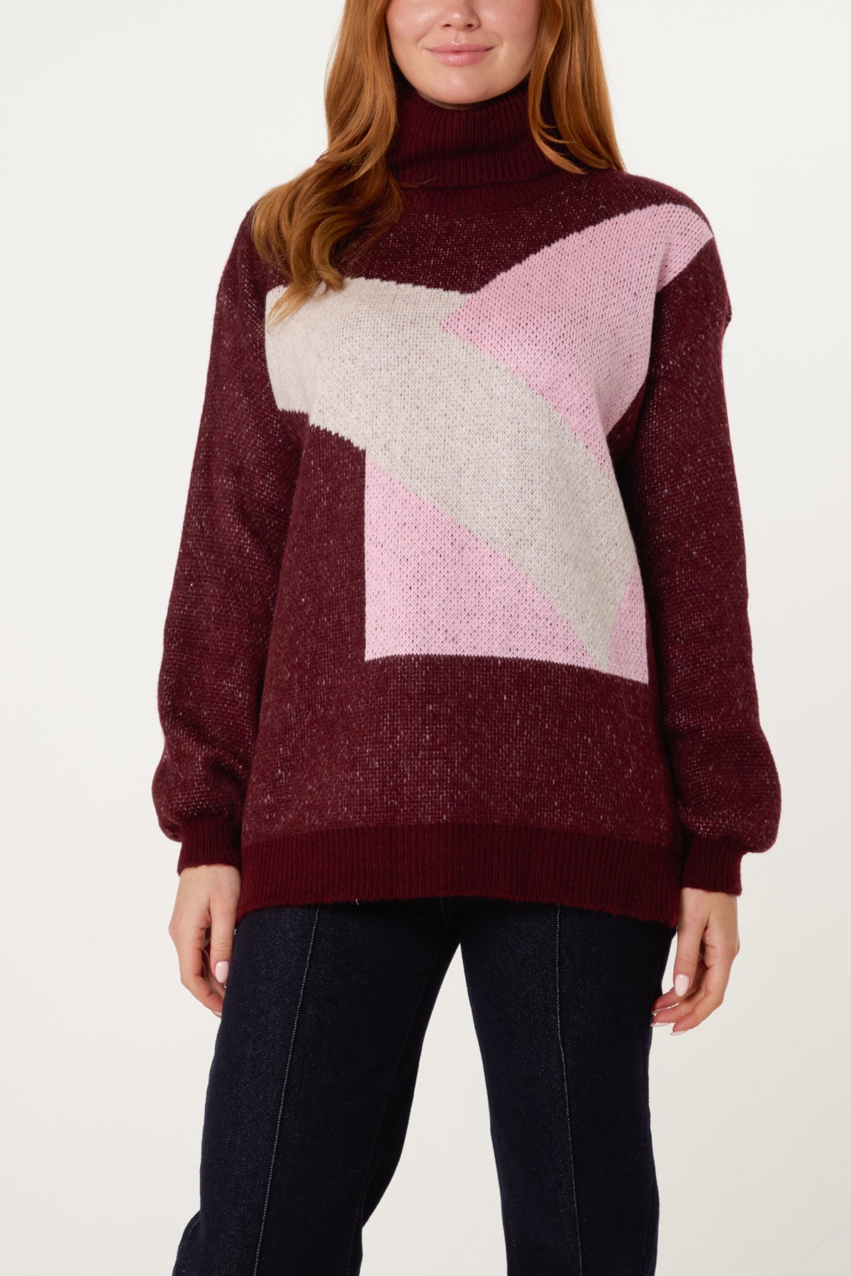 Roll Neck Geometric Pattern Jumper