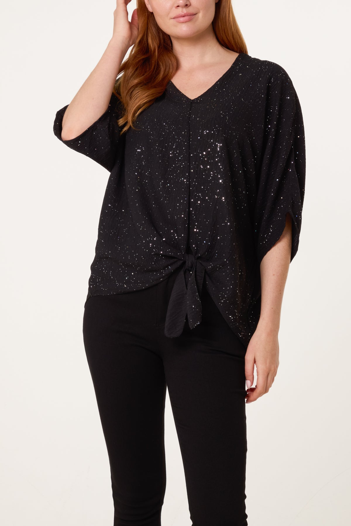 Metallic Glitter Front Knot Top