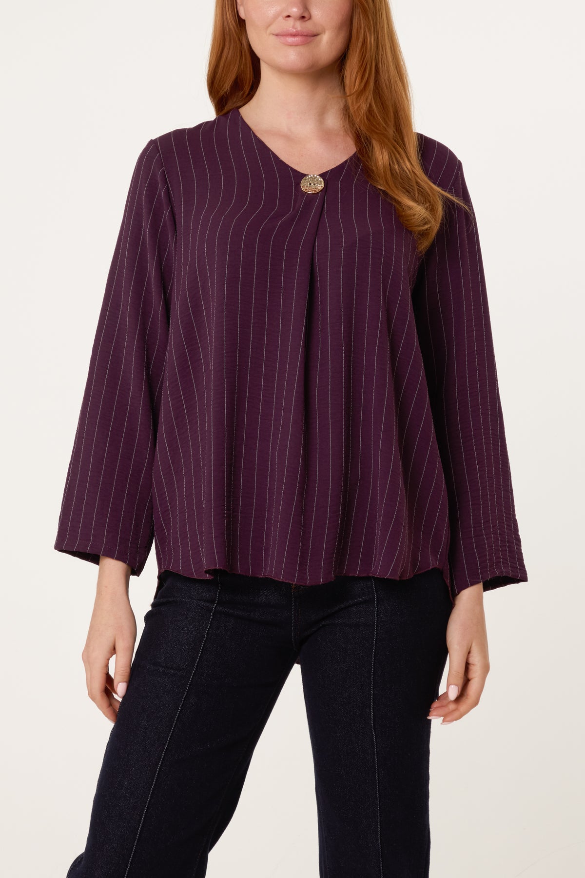Striped Button Front Blouse