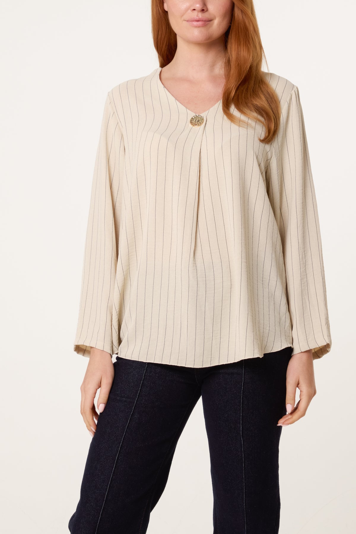 Striped Button Front Blouse