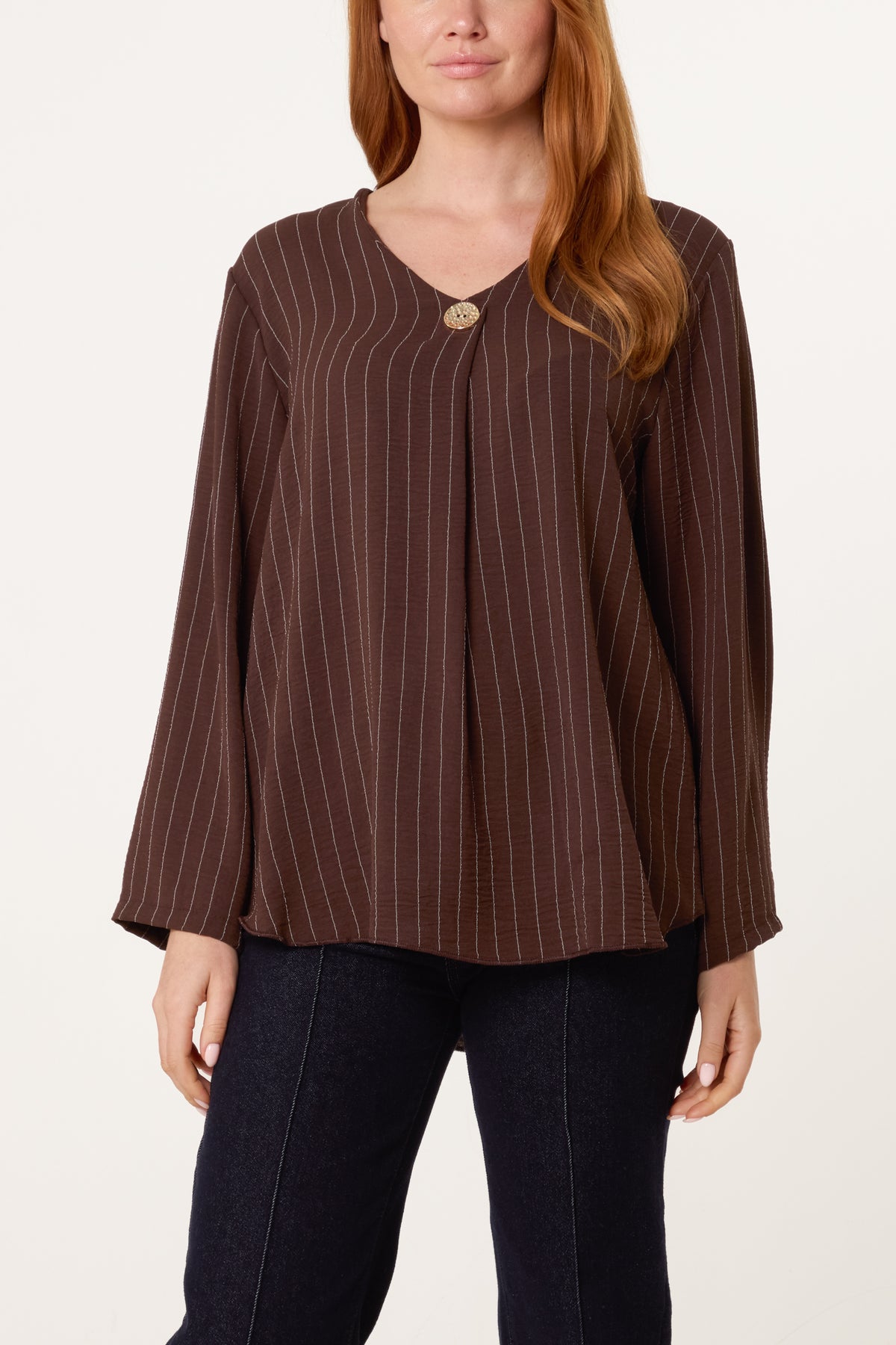 Striped Button Front Blouse