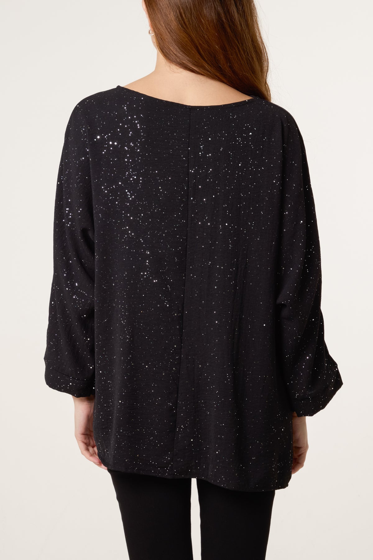 Metallic Glitter Side Gathered Blouse