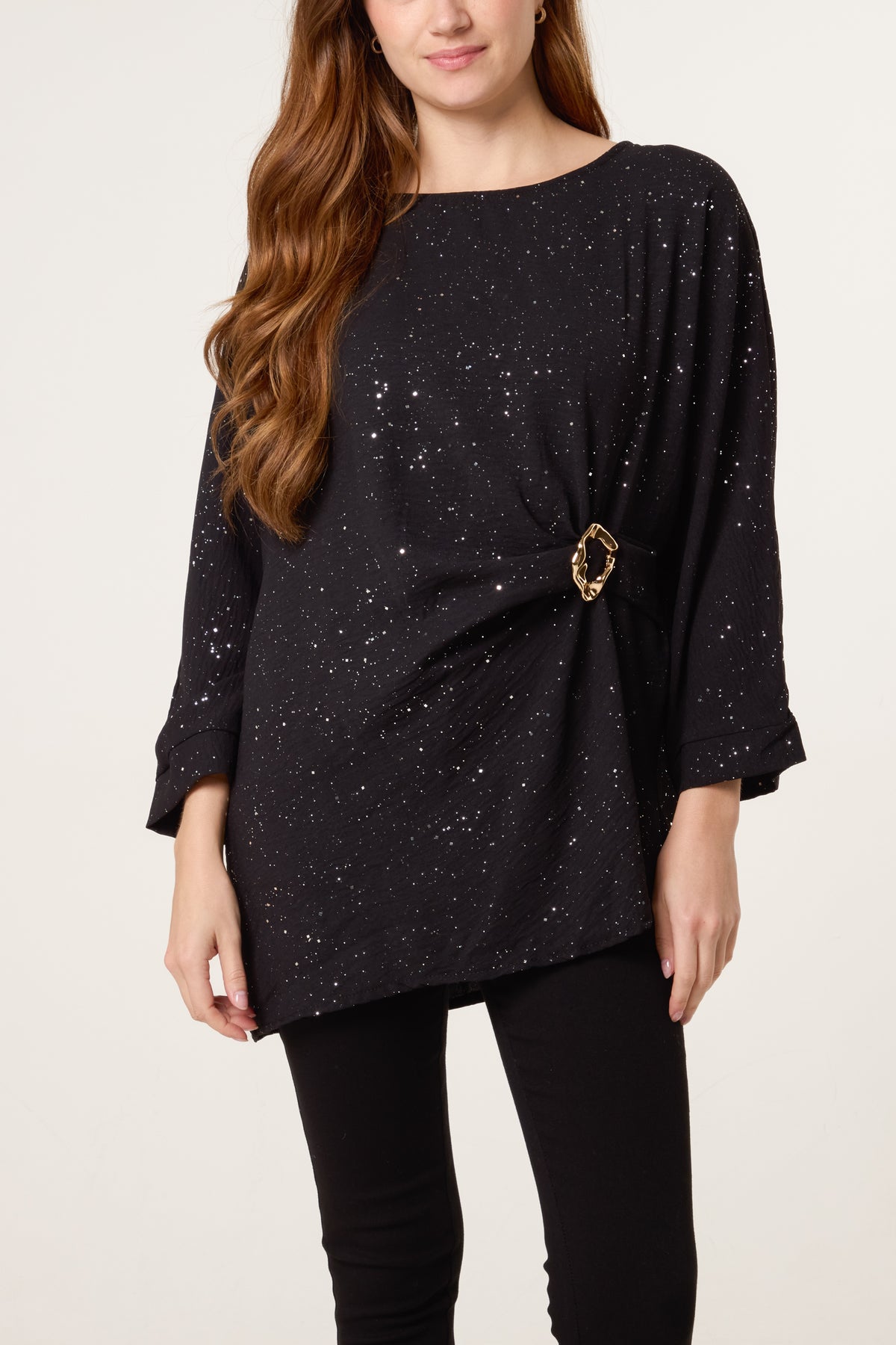 Metallic Glitter Side Gathered Blouse