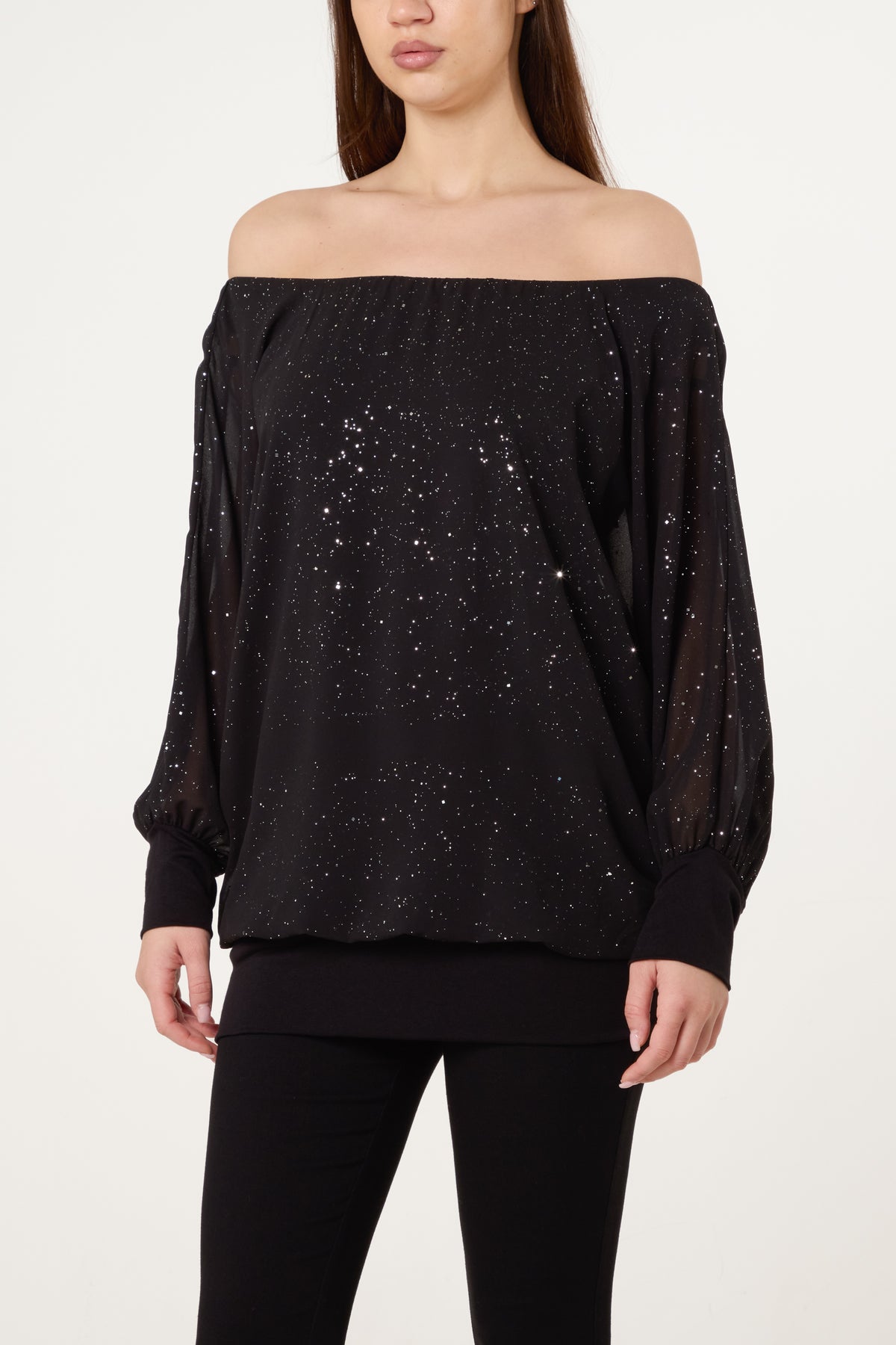 Bardot Metallic Glitter Chiffon Blouse