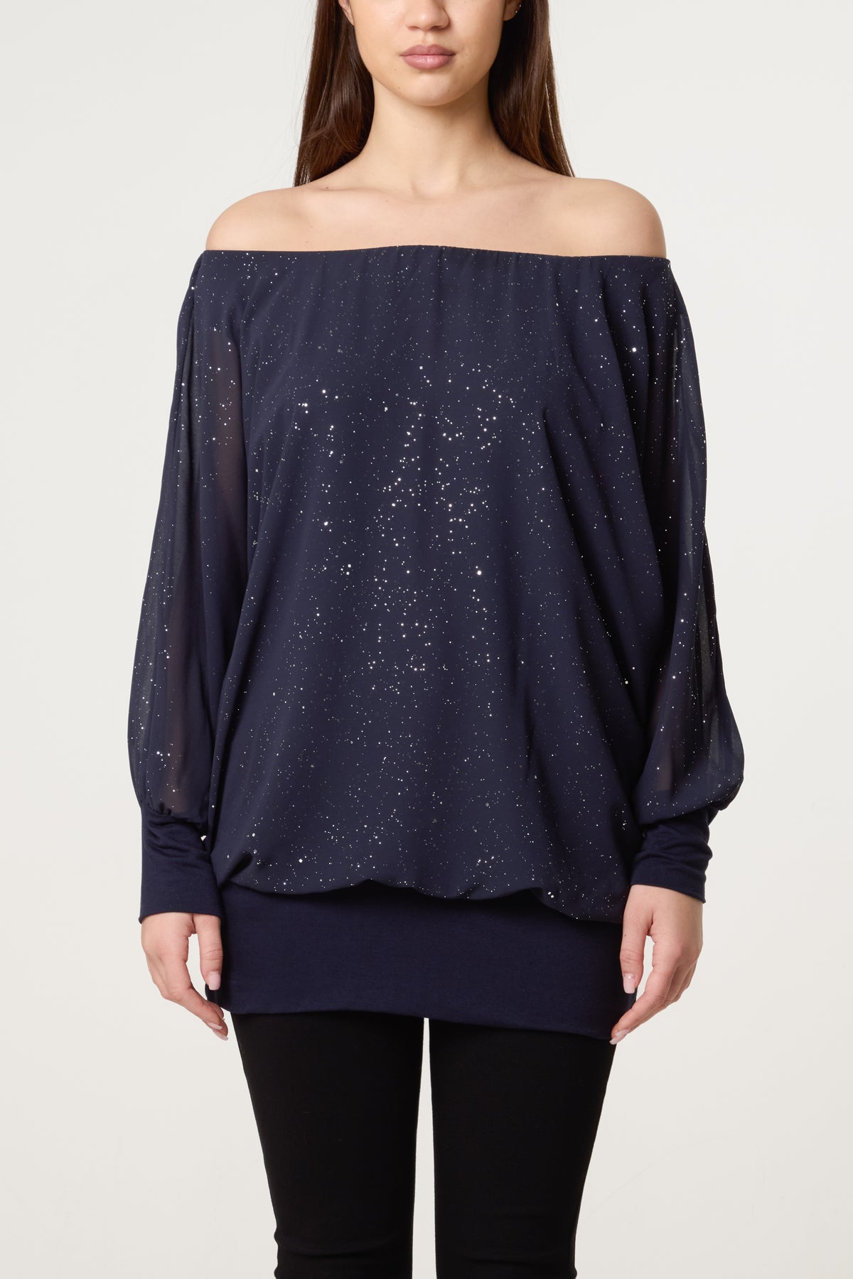 Bardot Metallic Glitter Chiffon Blouse
