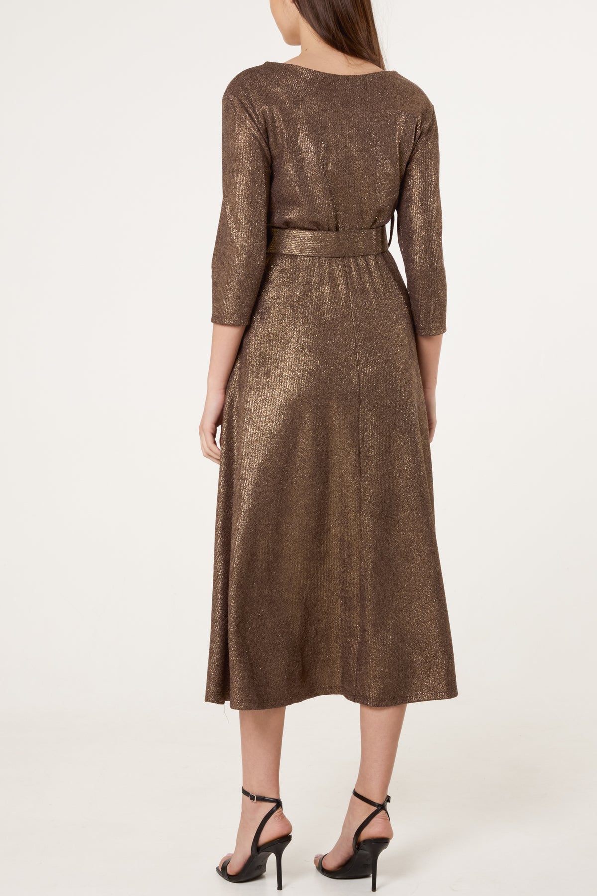 Shimmer Knit Belted Midi Dress