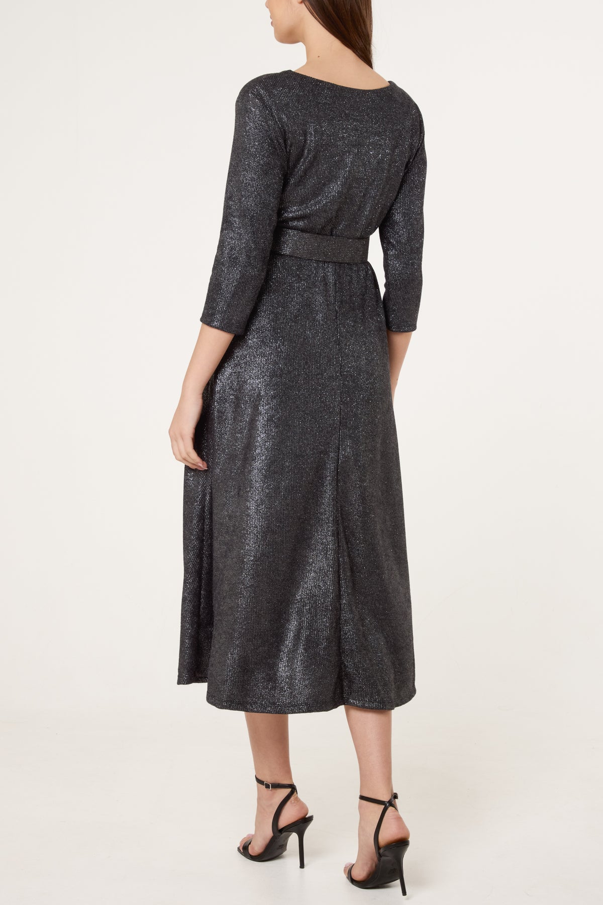 Shimmer Knit Belted Midi Dress