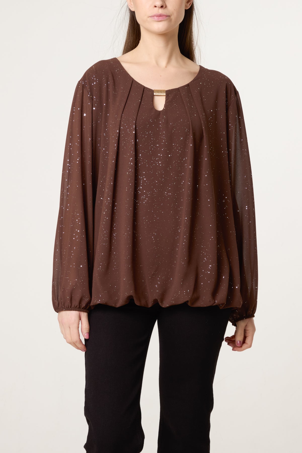 Metallic Glitter Gold Trim Blouse