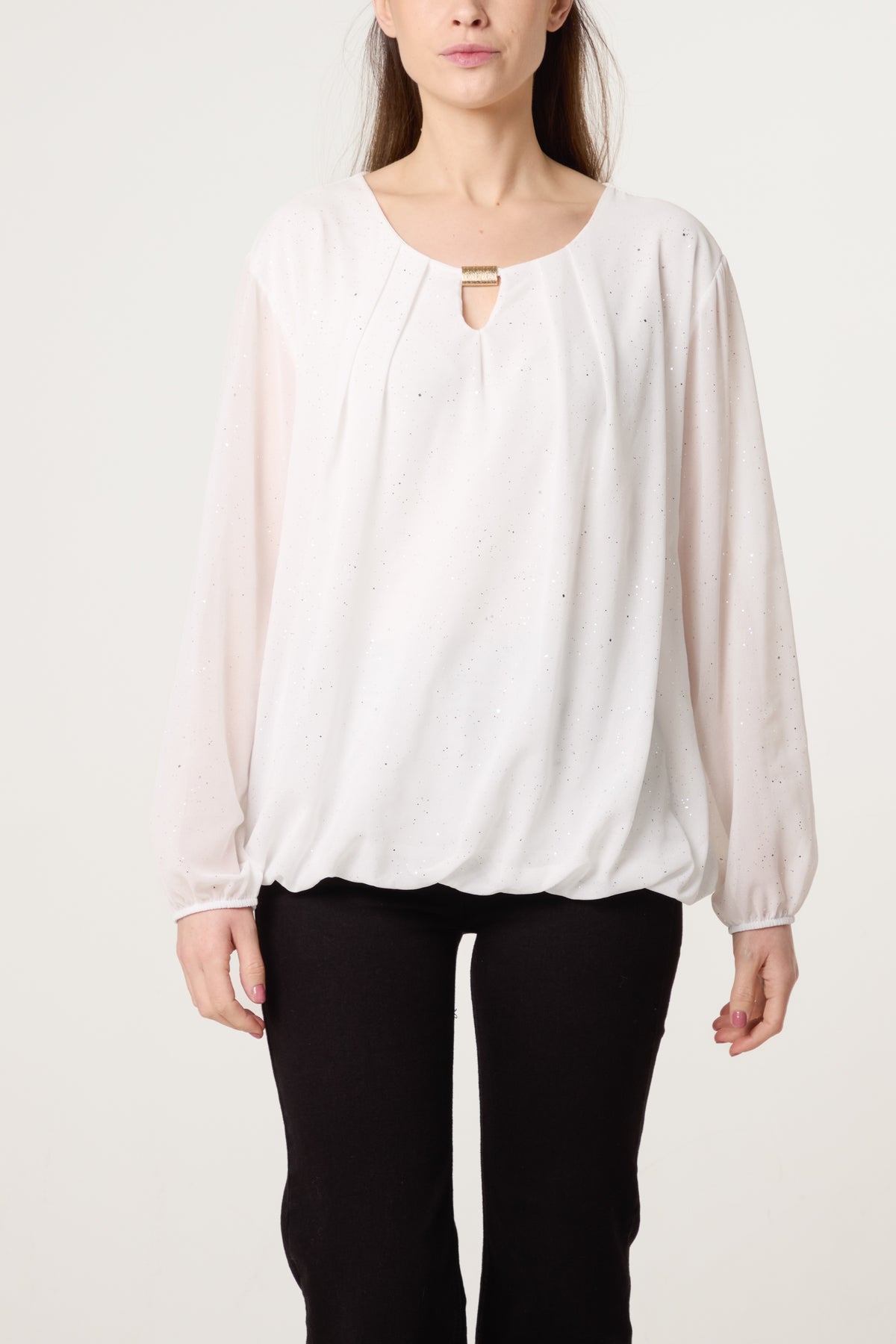 Metallic Glitter Gold Trim Blouse