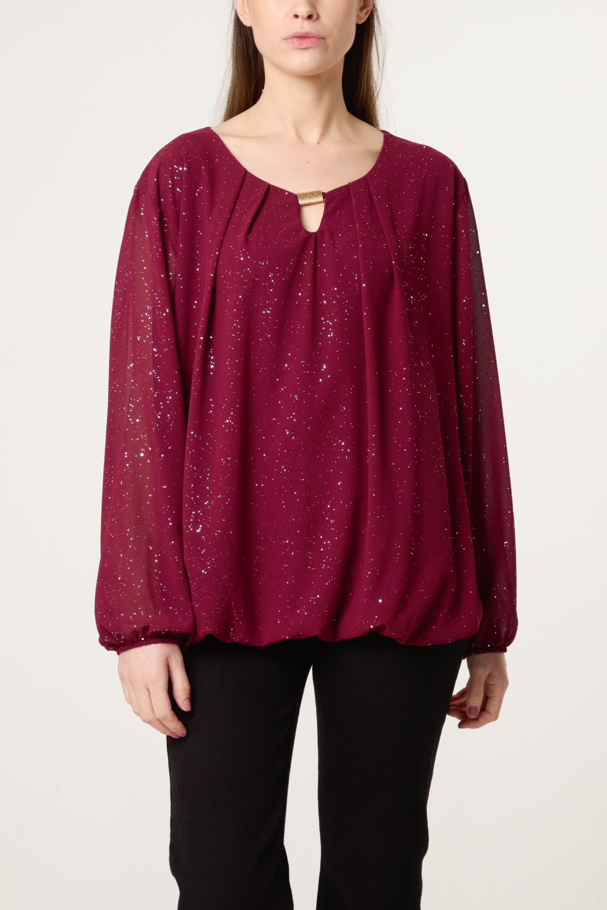 Metallic Glitter Gold Trim Blouse