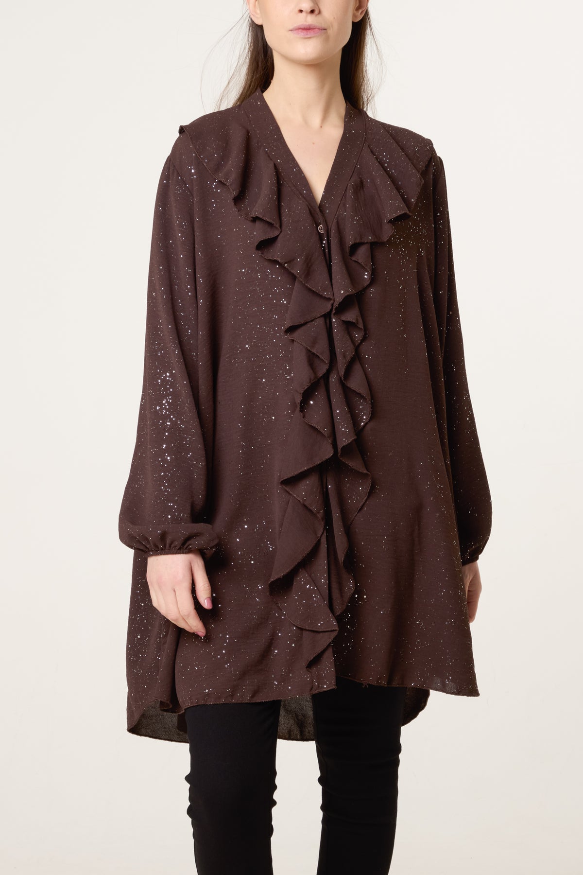 Metallic Glitter Ruffle Blouse