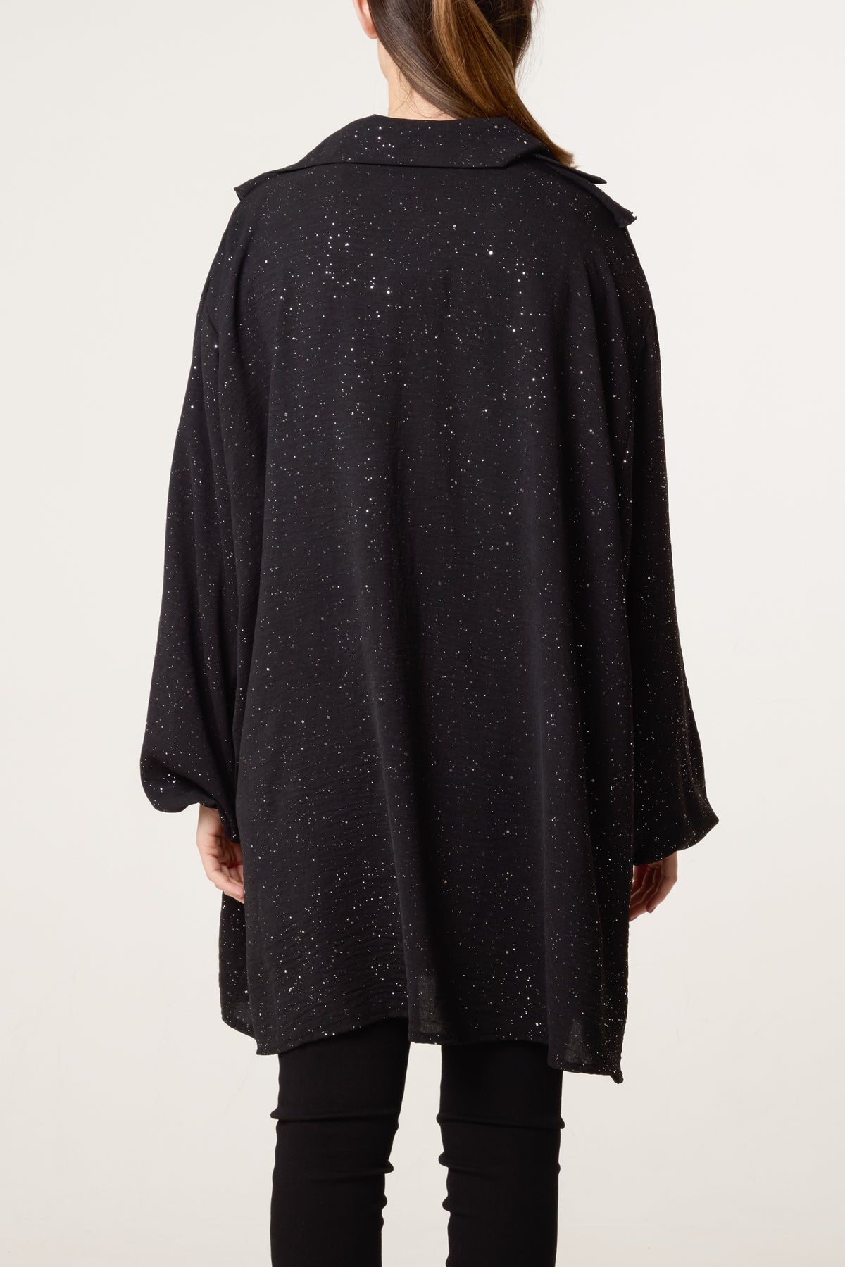 Collar Ruffle Metallic Glitter Blouse