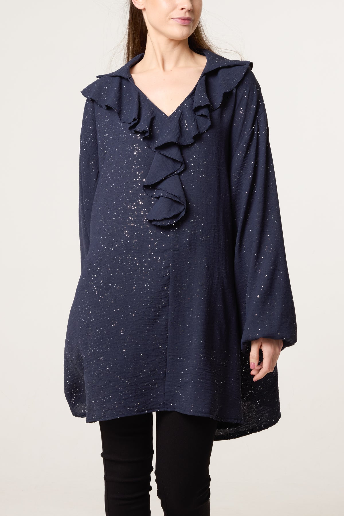 Collar Ruffle Metallic Glitter Blouse