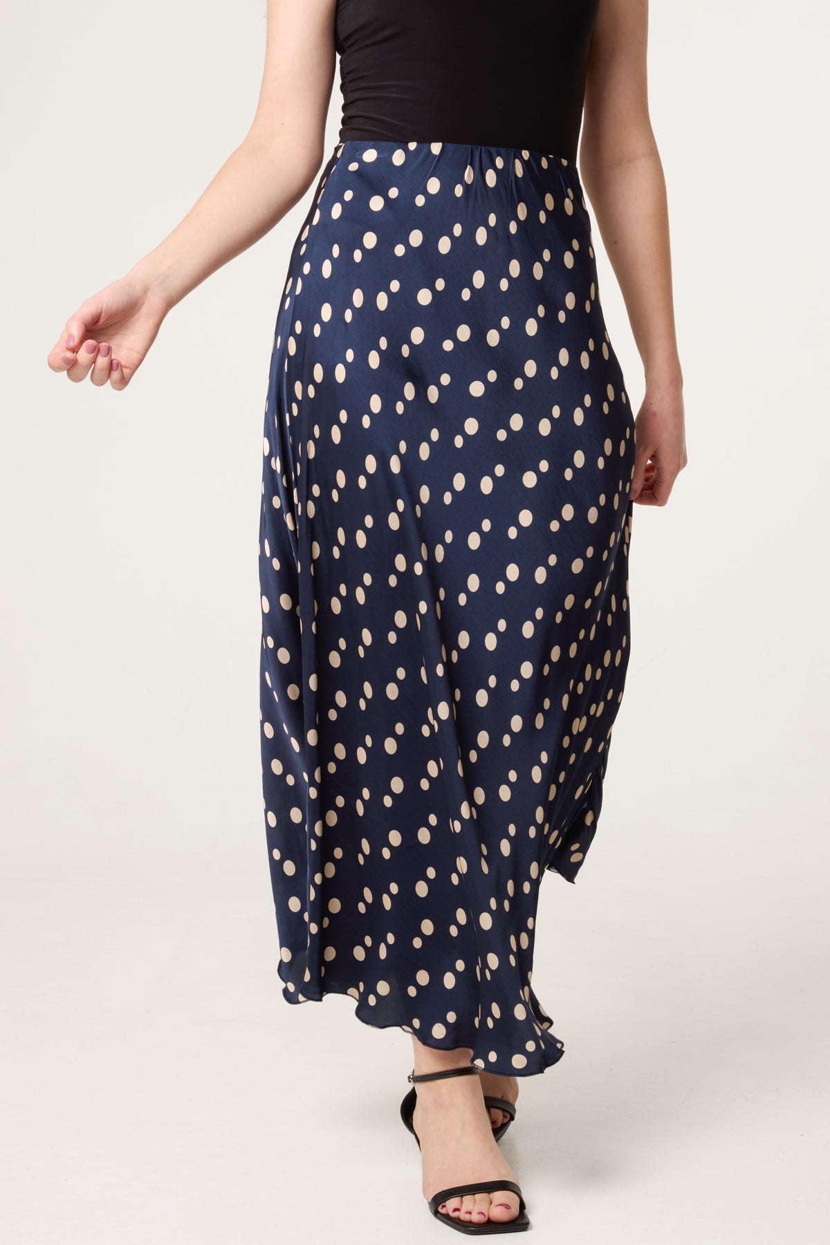 Satin Polka Dot Midi Skirt