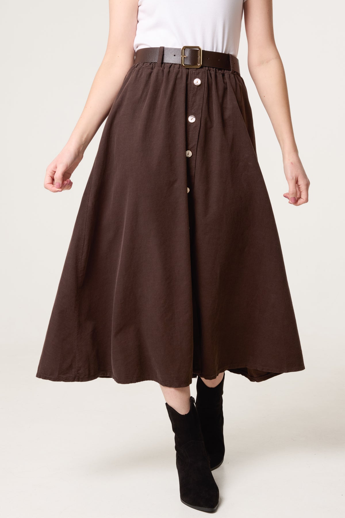 Baby Corduroy Belted Midi Skirt