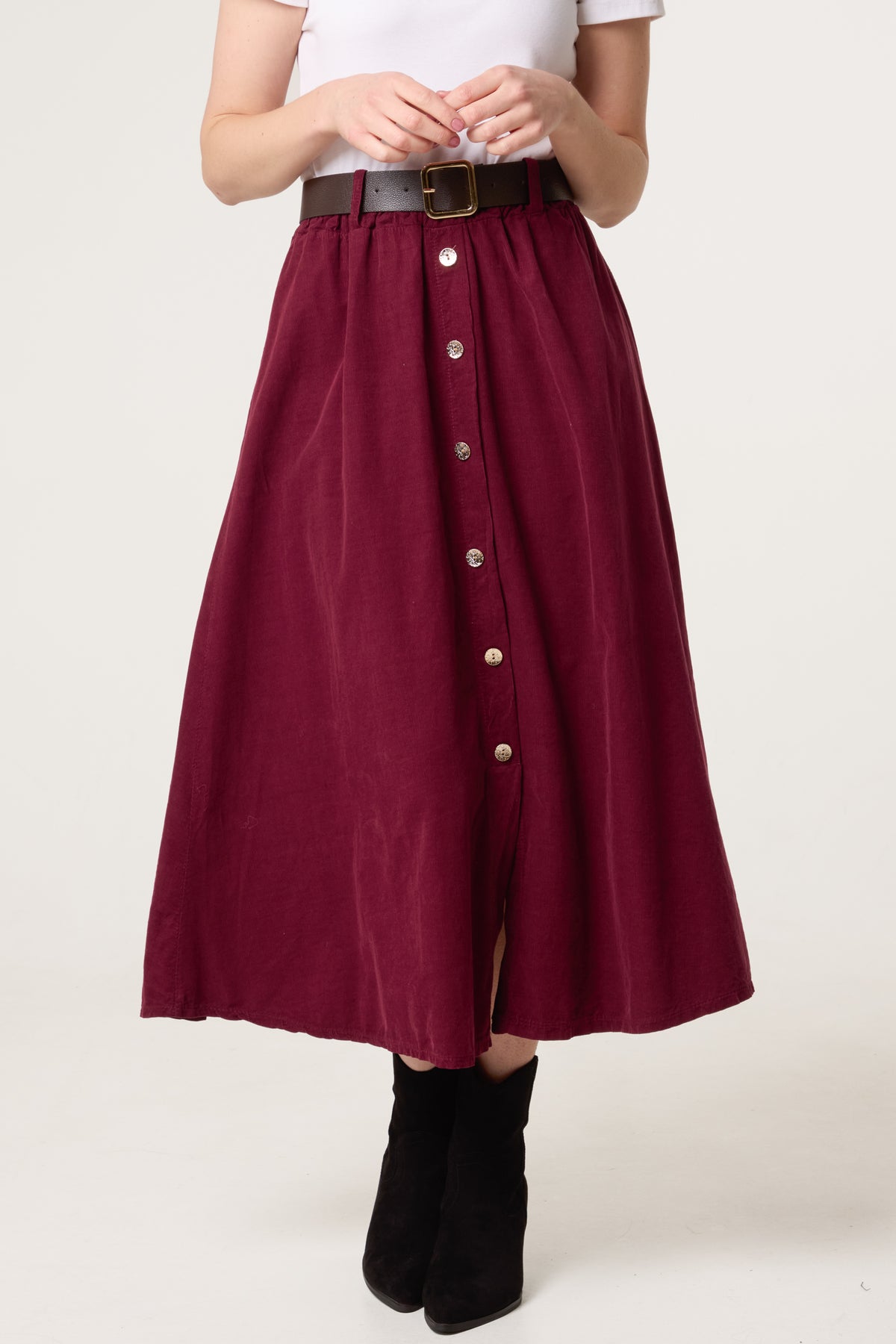 Baby Corduroy Belted Midi Skirt