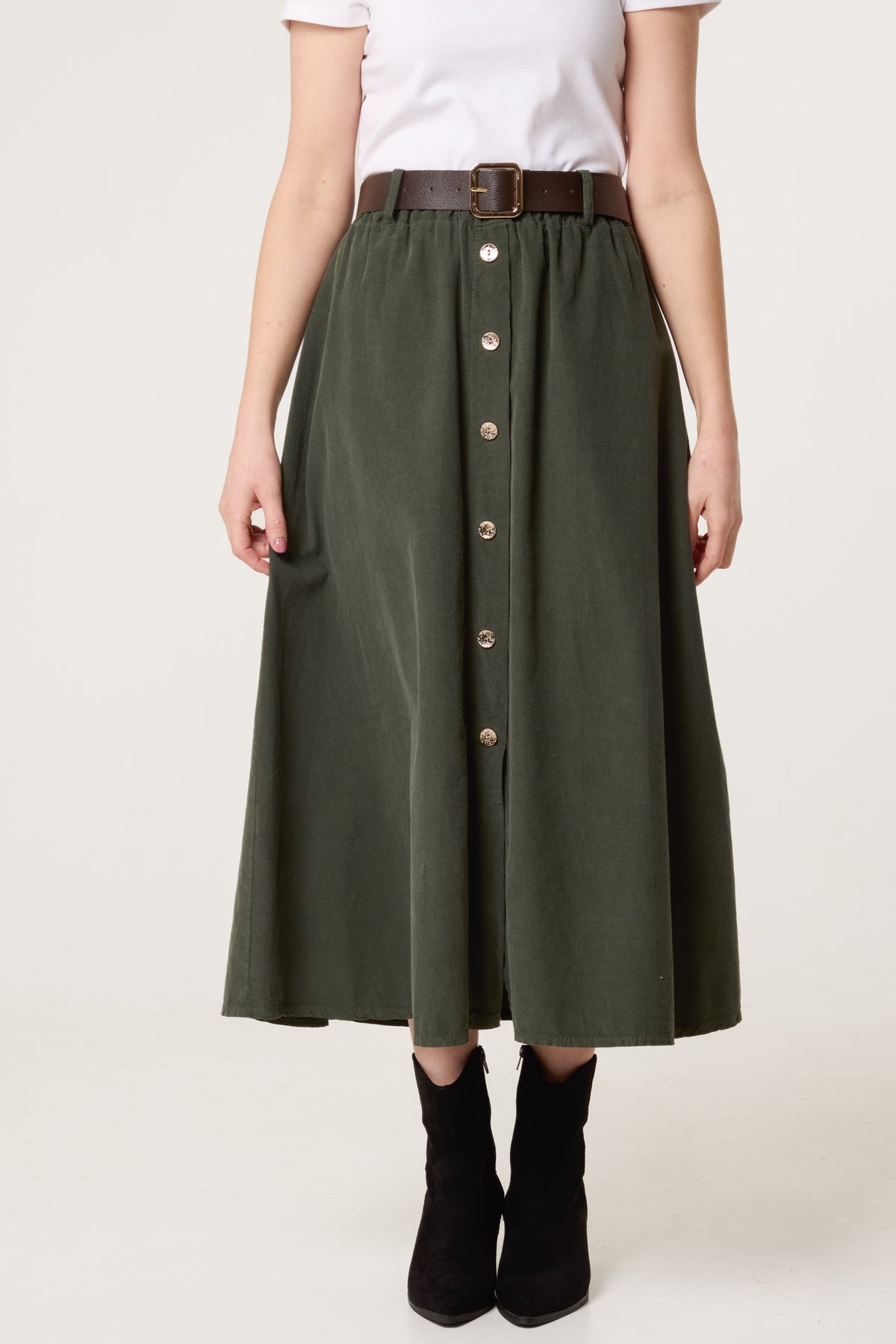 Baby Corduroy Belted Midi Skirt