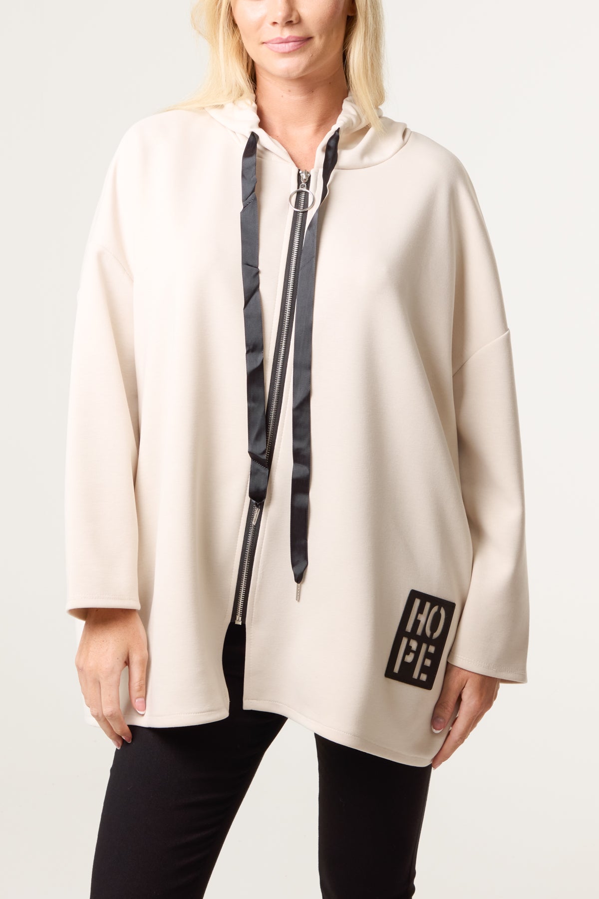 "Hope" Detail Zip Up Hoodie