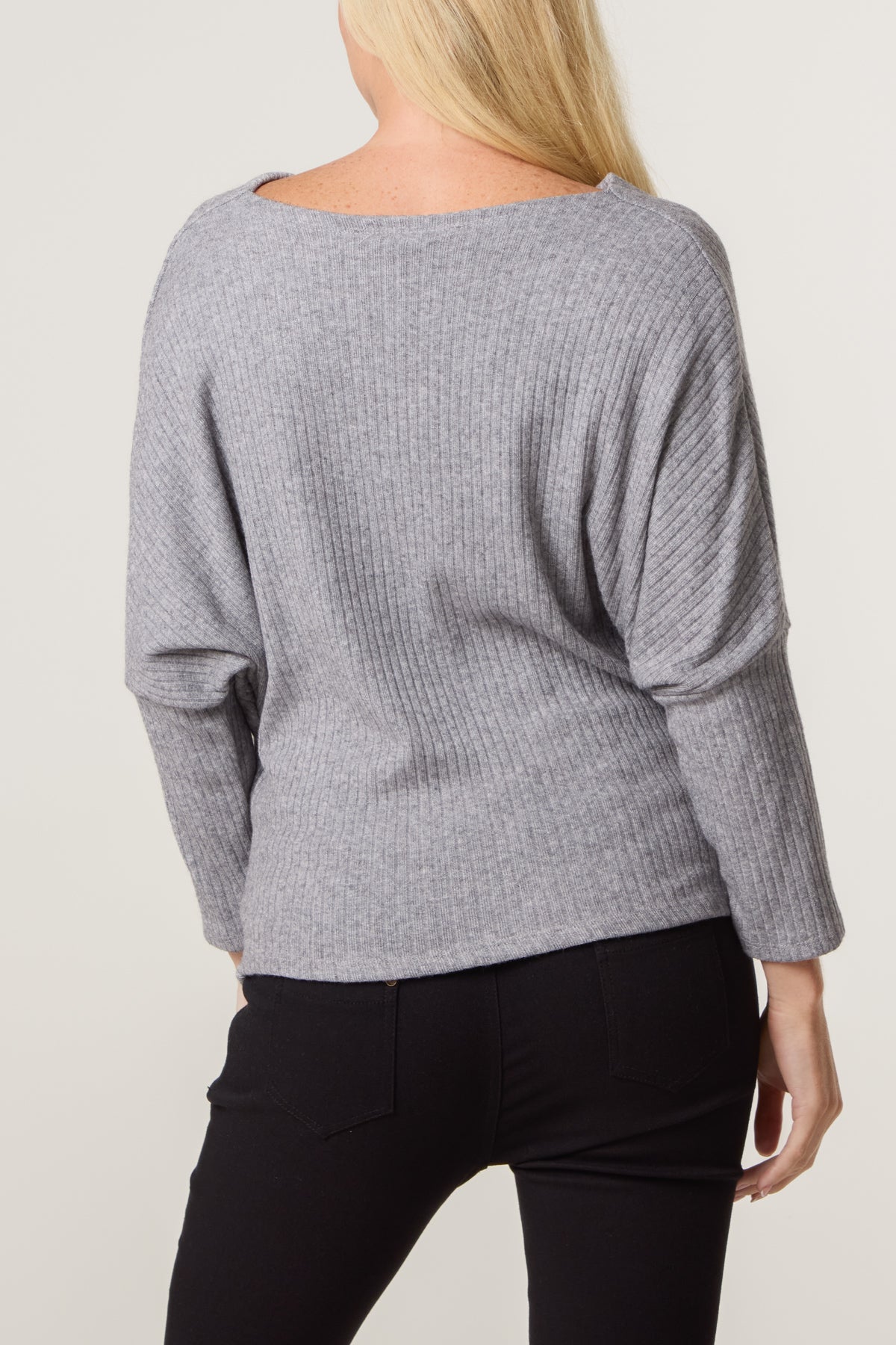 Ribbed Knit Cowl Neck Drape Top